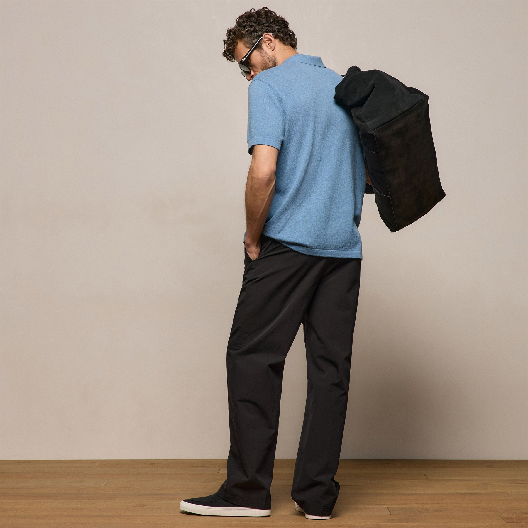 Italian Heavy Poplin Clean Front Trouser - Black