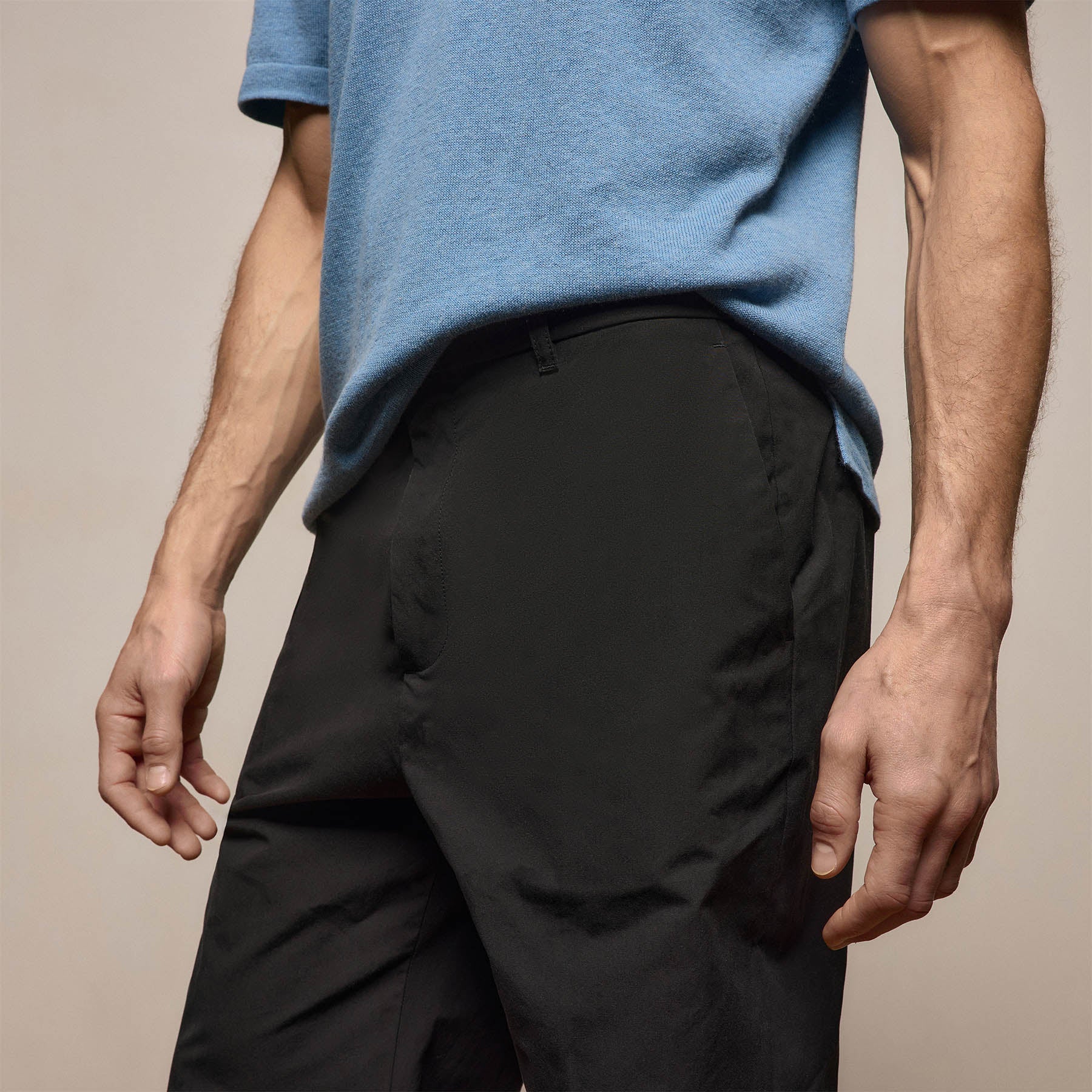 Italian Heavy Poplin Clean Front Trouser - Black