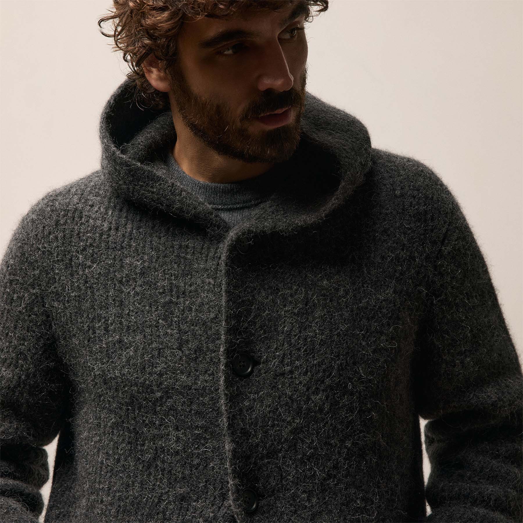 Chunky Waffle Knit Hooded Coat - Anthracite