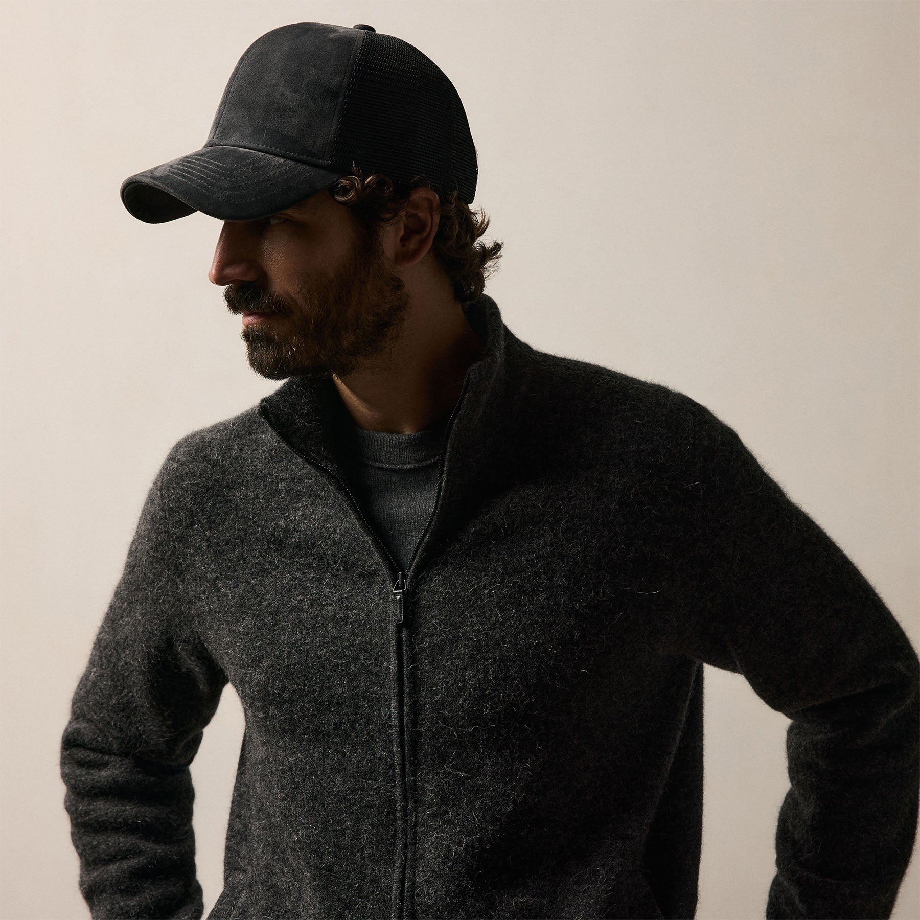 Wool Alpaca Stretch Zip Front - Anthracite