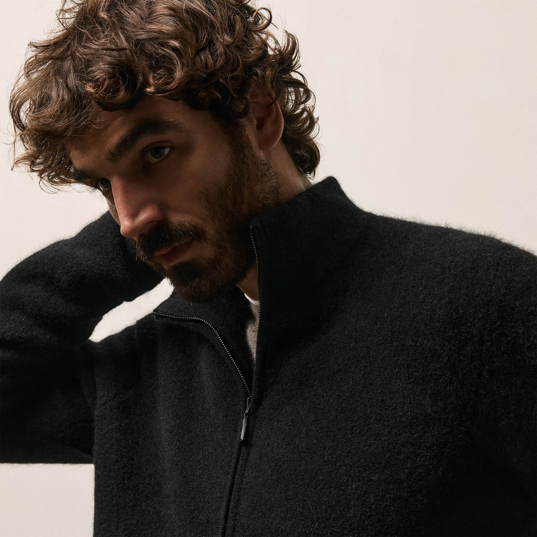 Wool Alpaca Stretch Zip Front - Black