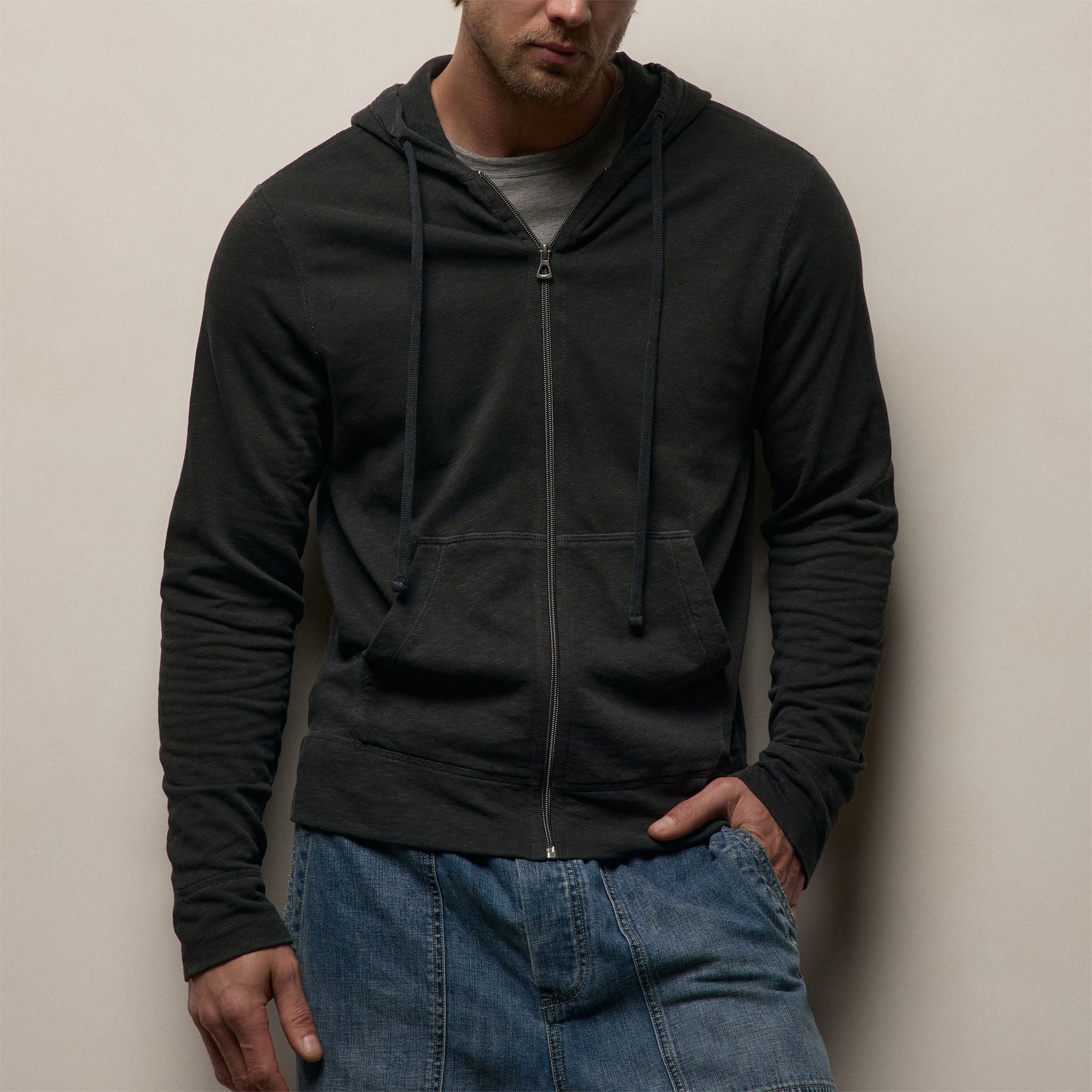 Vintage French Terry Zip Up Hoodie - Carbon Pigment