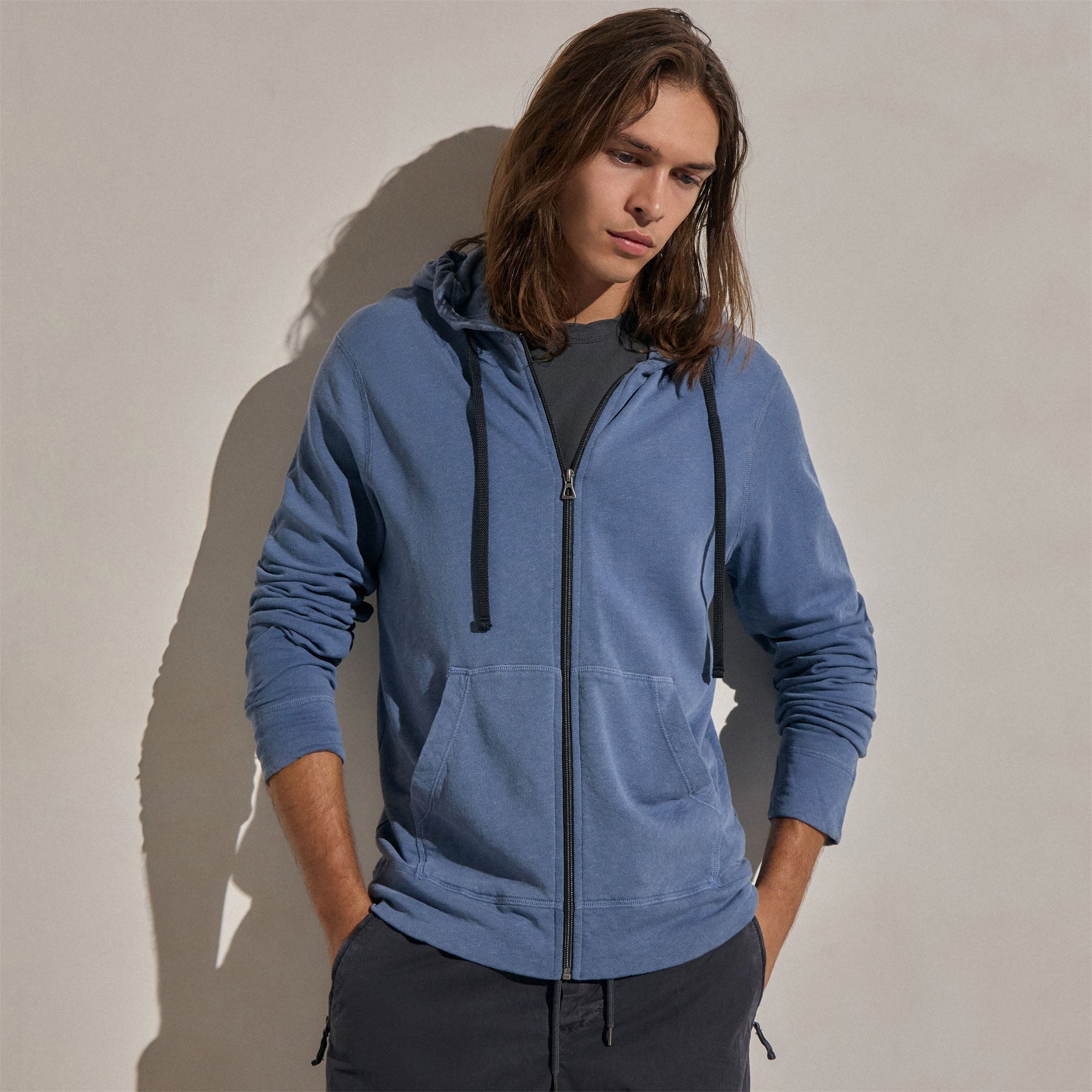 Vintage French Terry Zip Up Hoodie - Danube Pigment