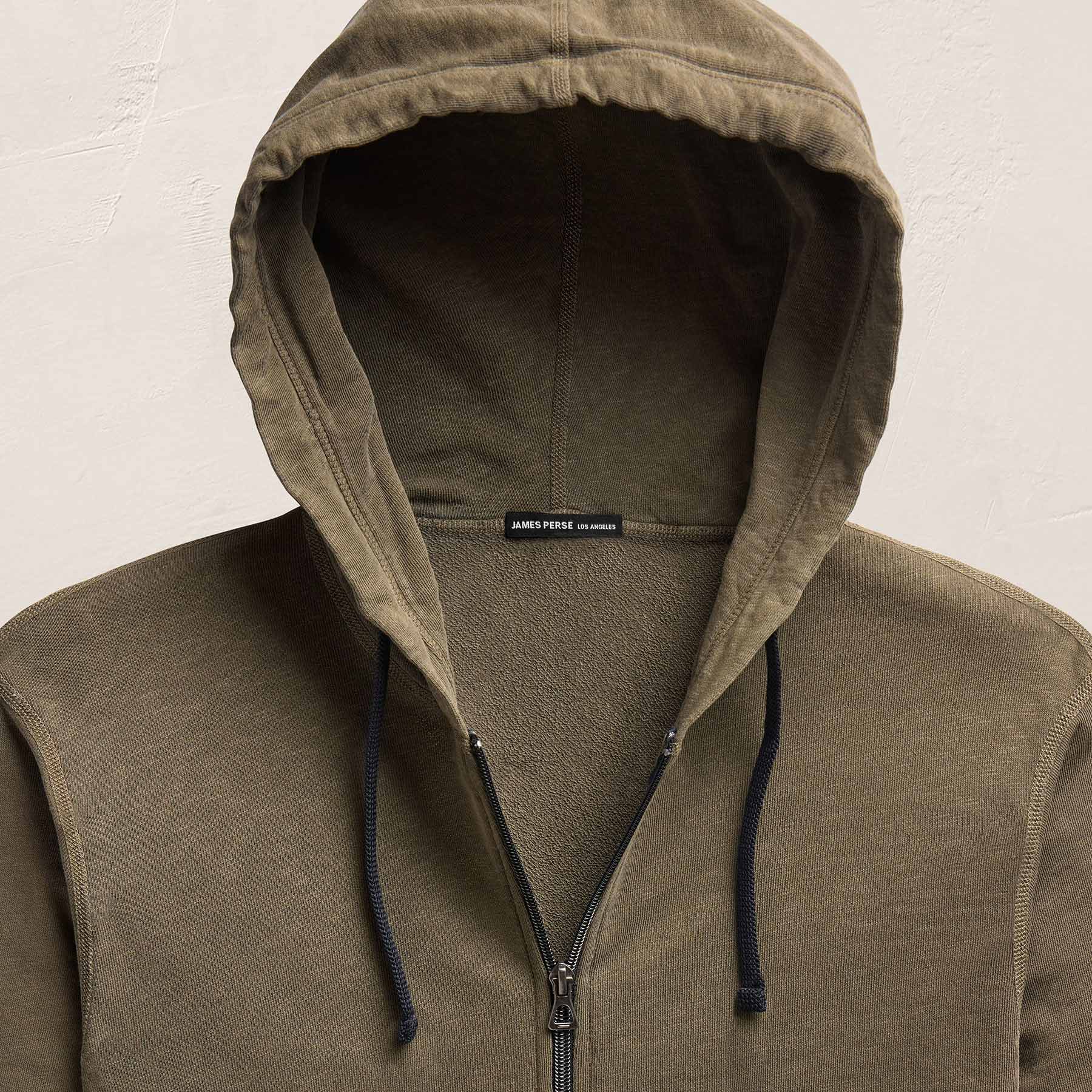 Vintage French Terry Zip Up Hoodie - Light Olive Pigment