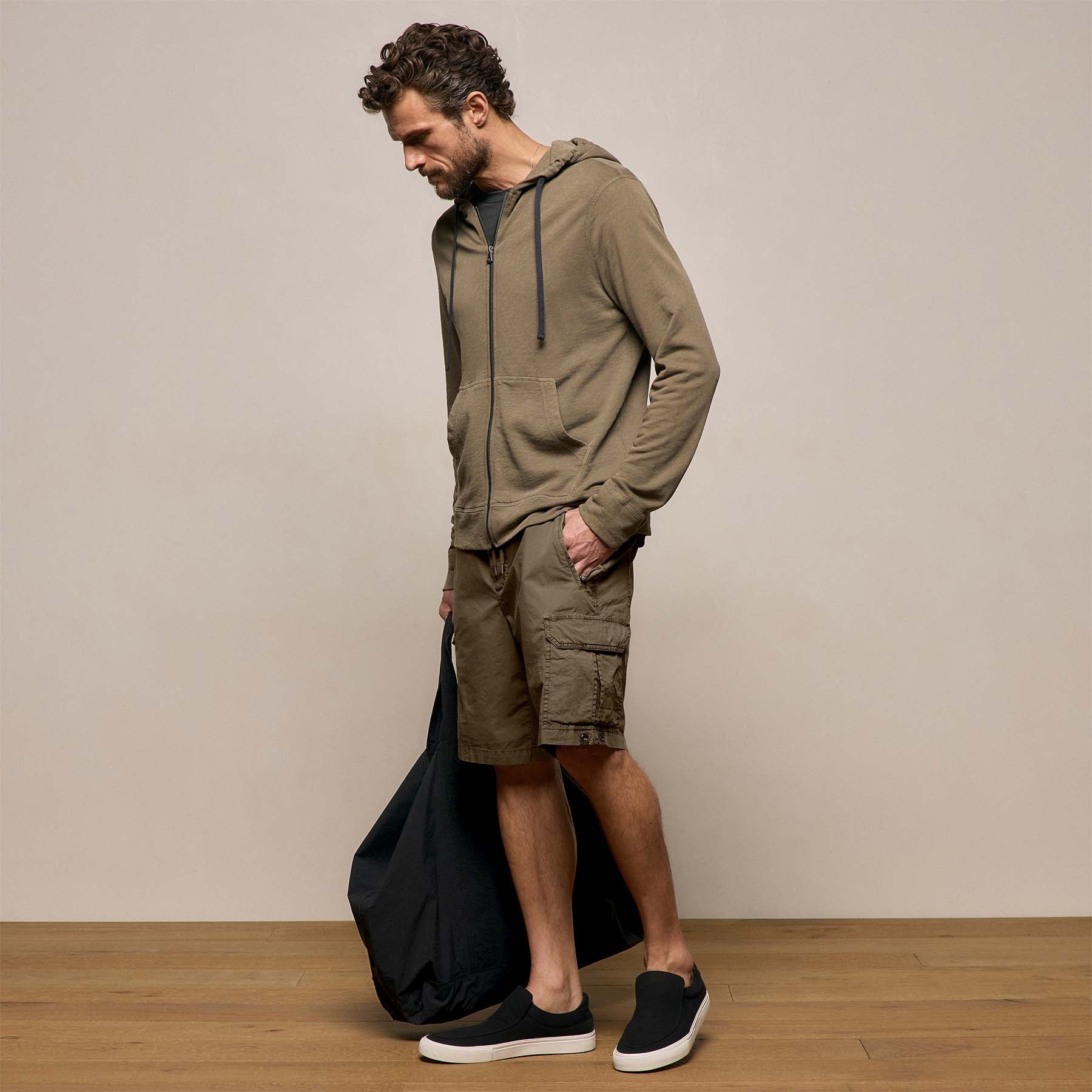Vintage French Terry Zip Up Hoodie - Light Olive Pigment