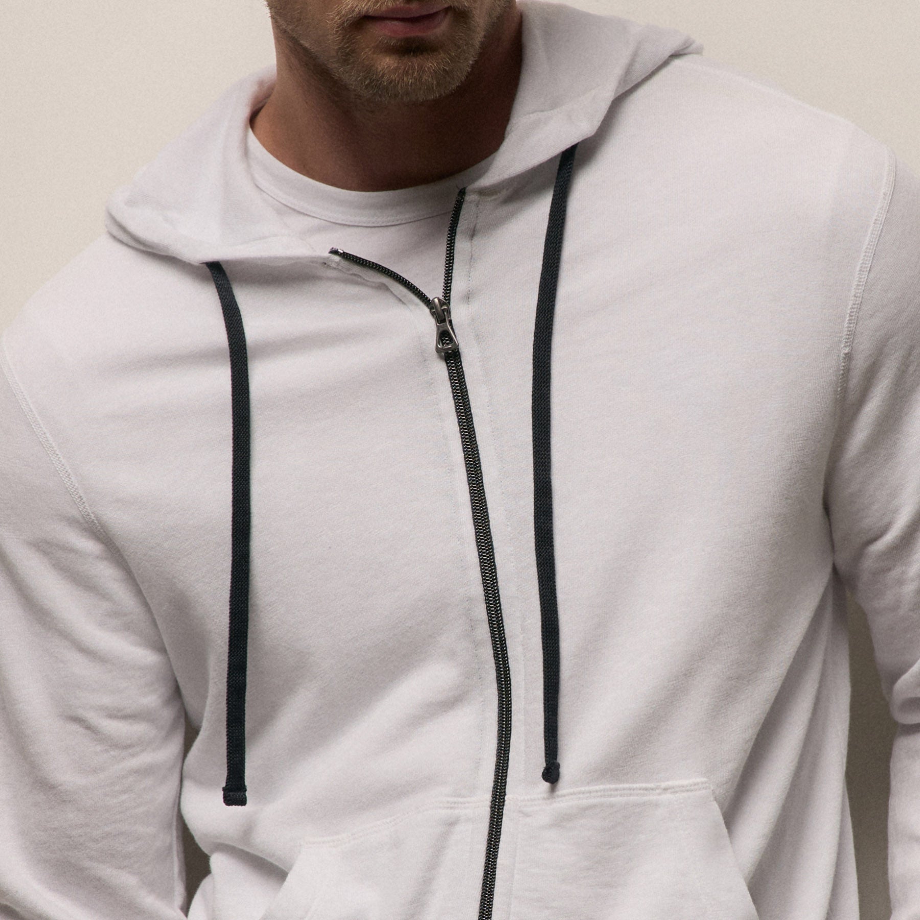 Vintage French Terry Zip Up Hoodie - White