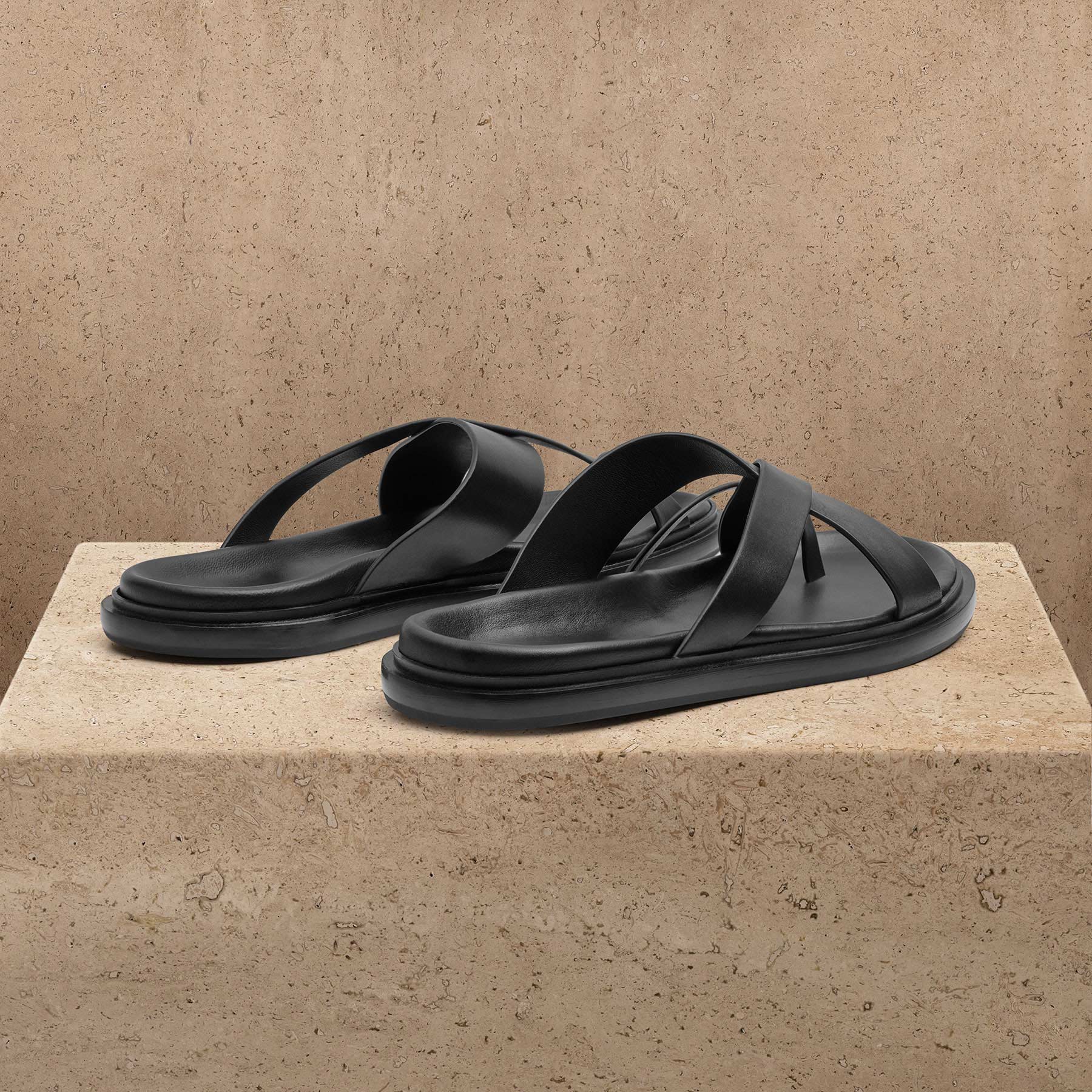 Men's Calf Leather Sandal - Black