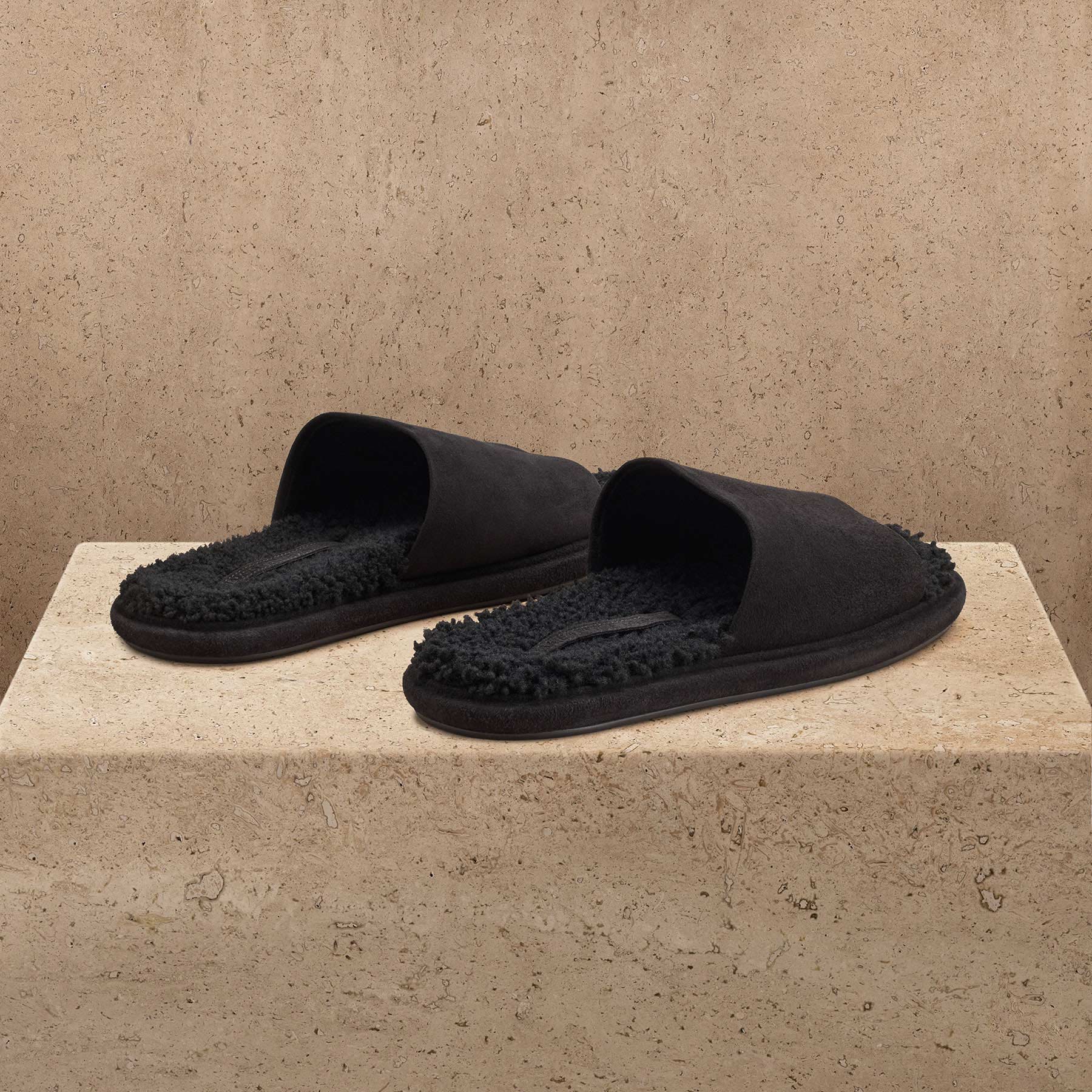 Women's Shearling Suede Slide - Black/Black