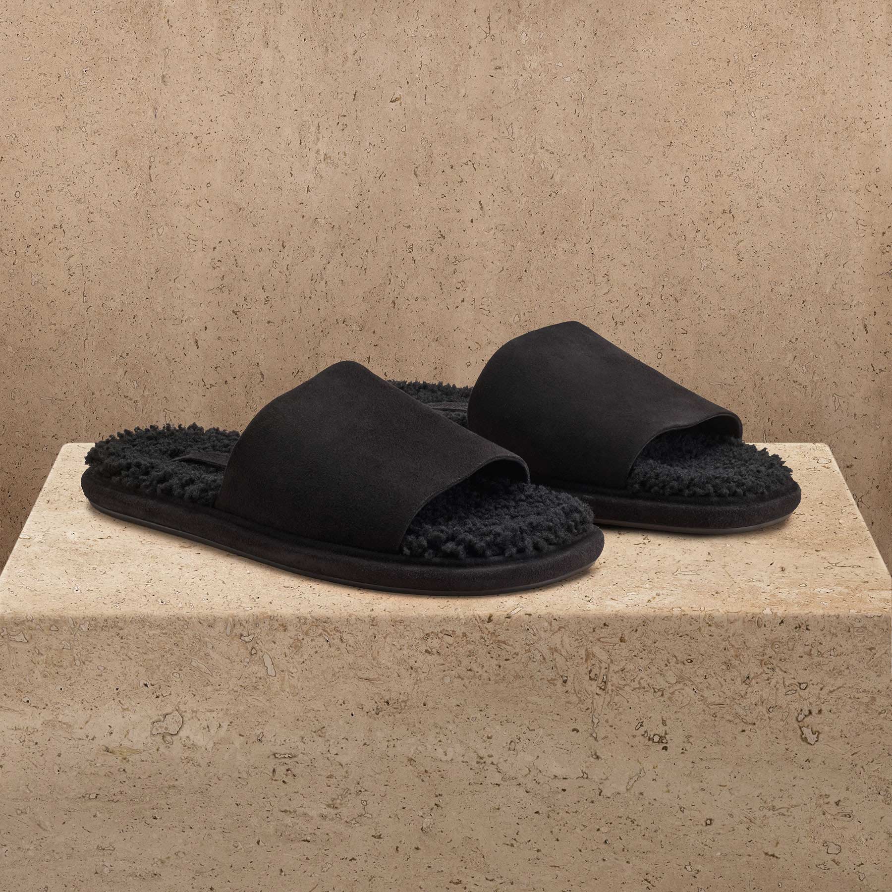 Women's Shearling Suede Slide - Black/Black