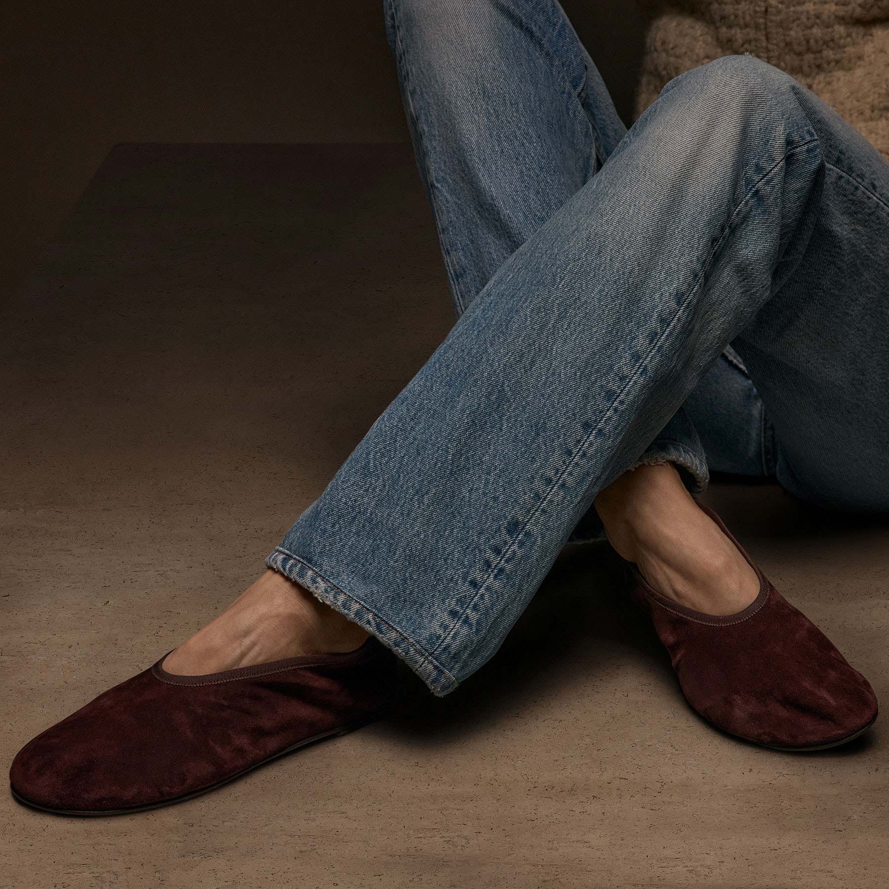 Women's Binded Suede Ballet Flat - Deep Burgundy/Wine