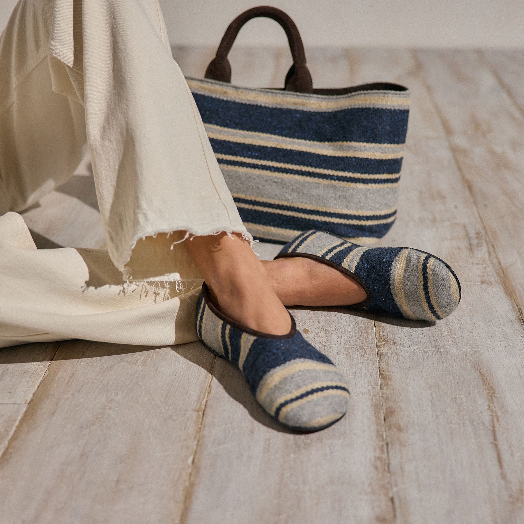 Women's Baja Stripe Flat - Navy Multi Stripe