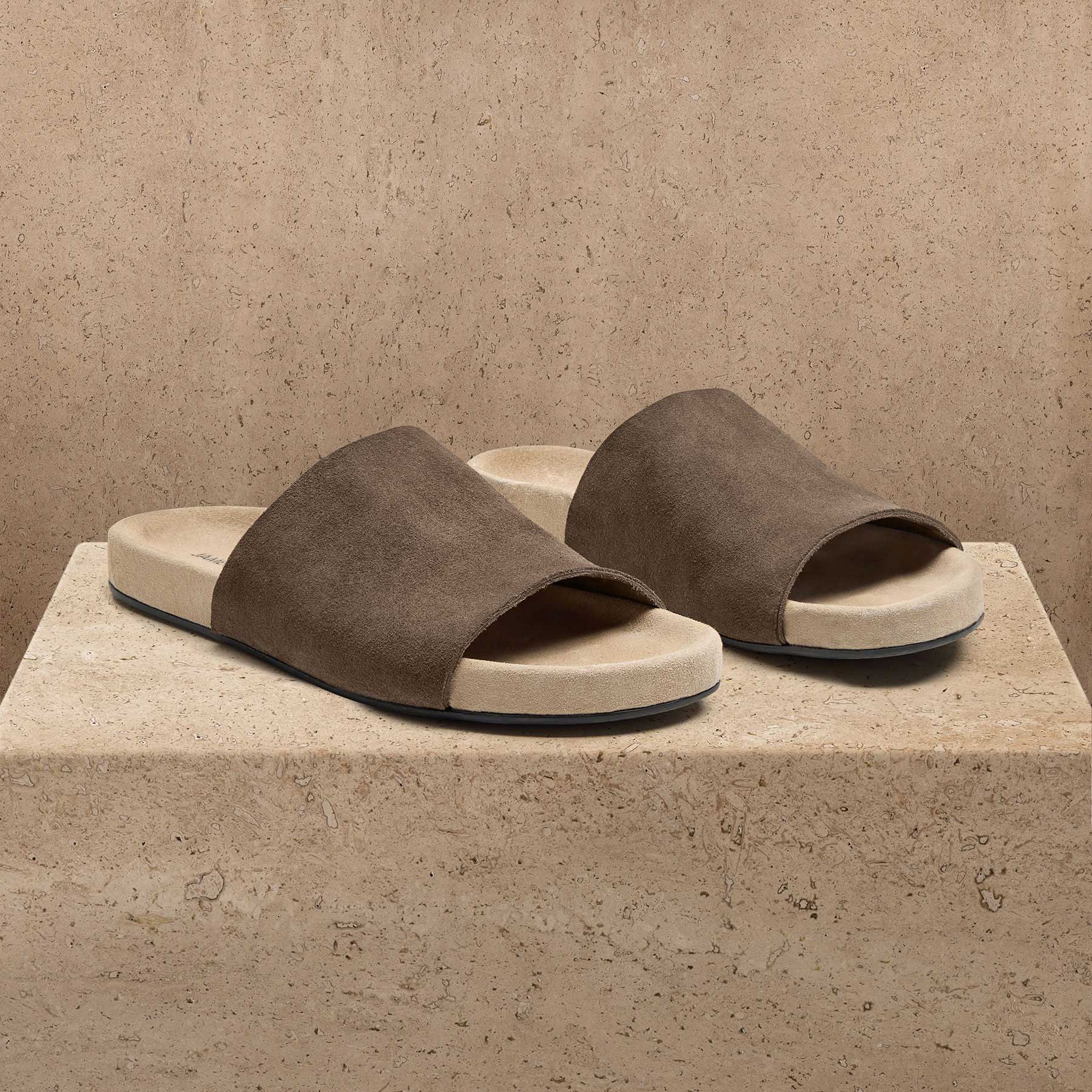 Women's Two Tone Suede Slide - Khaki/Taupe
