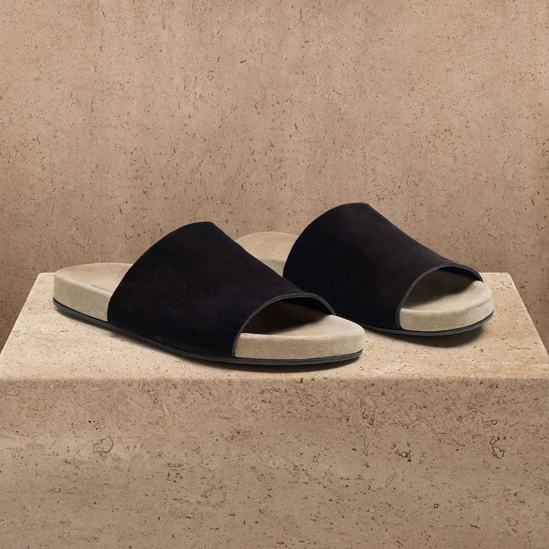Women's Two Tone Suede Slide - Black/Sand