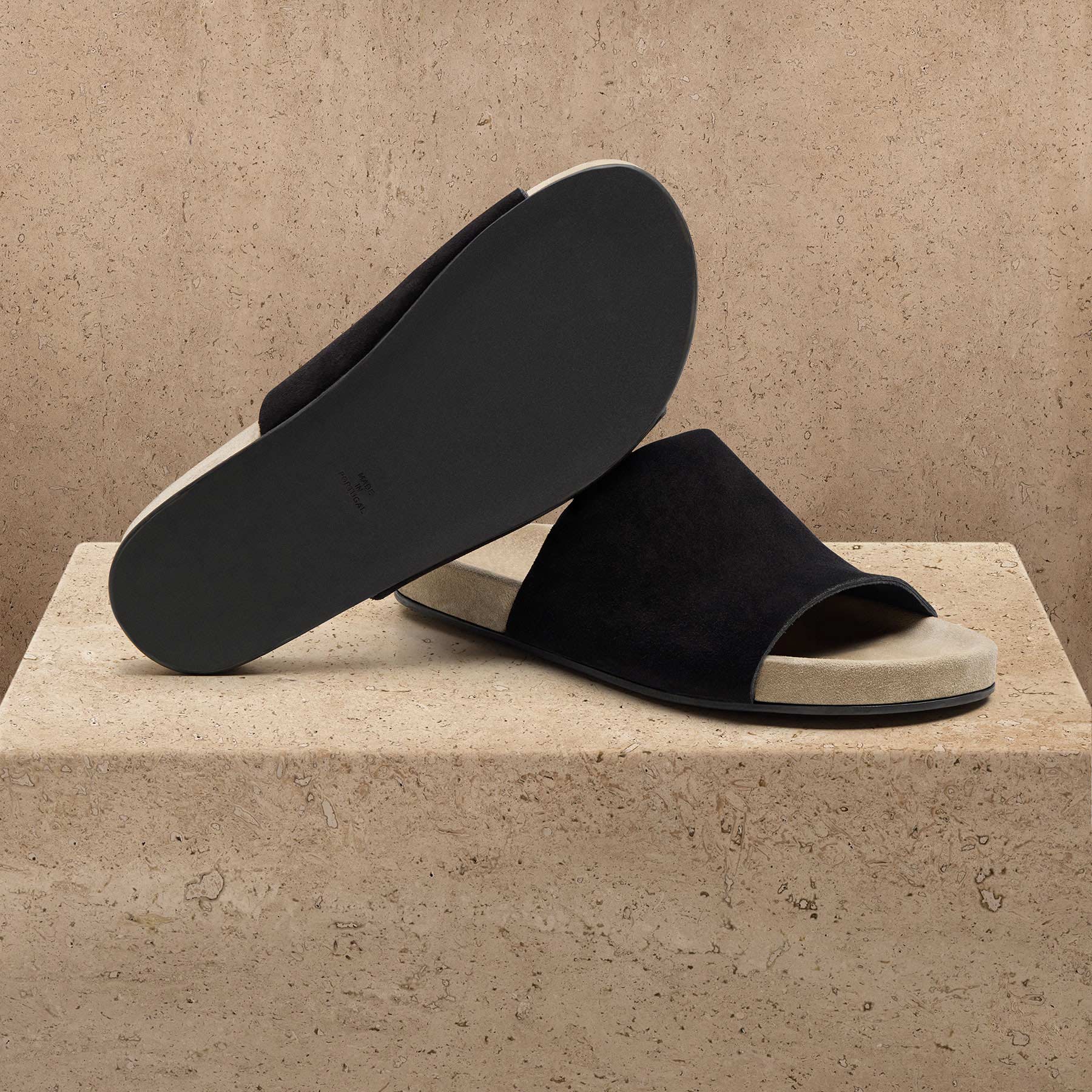 Women's Two Tone Suede Slide - Black/Sand