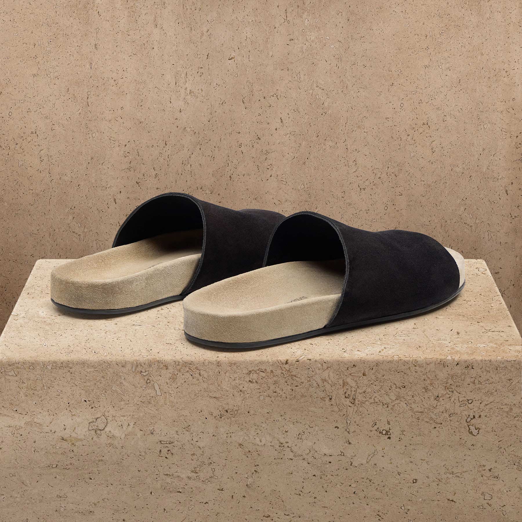 Women's Two Tone Suede Slide - Black/Sand