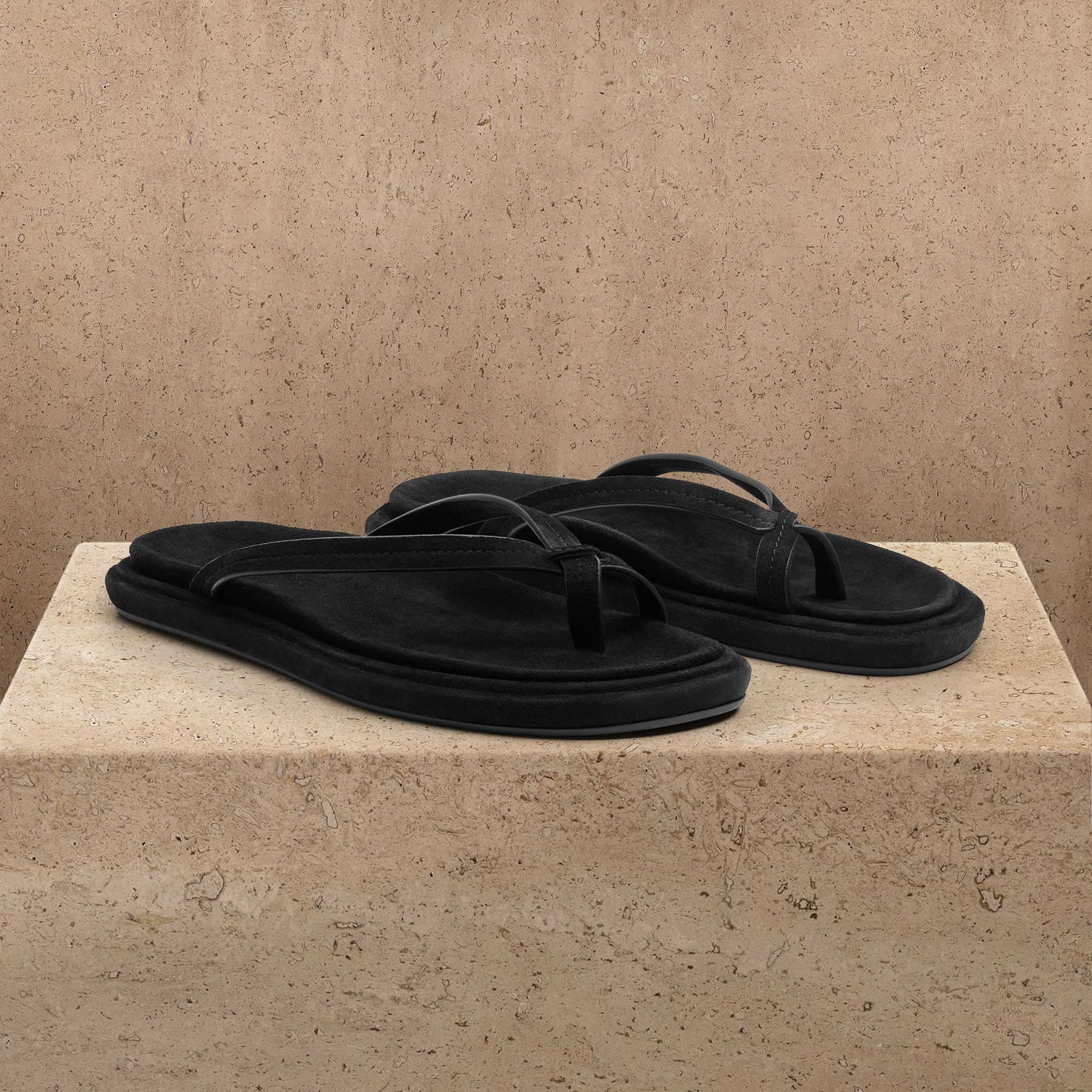 Women's Suede Cross Thong Sandal - Black/Black