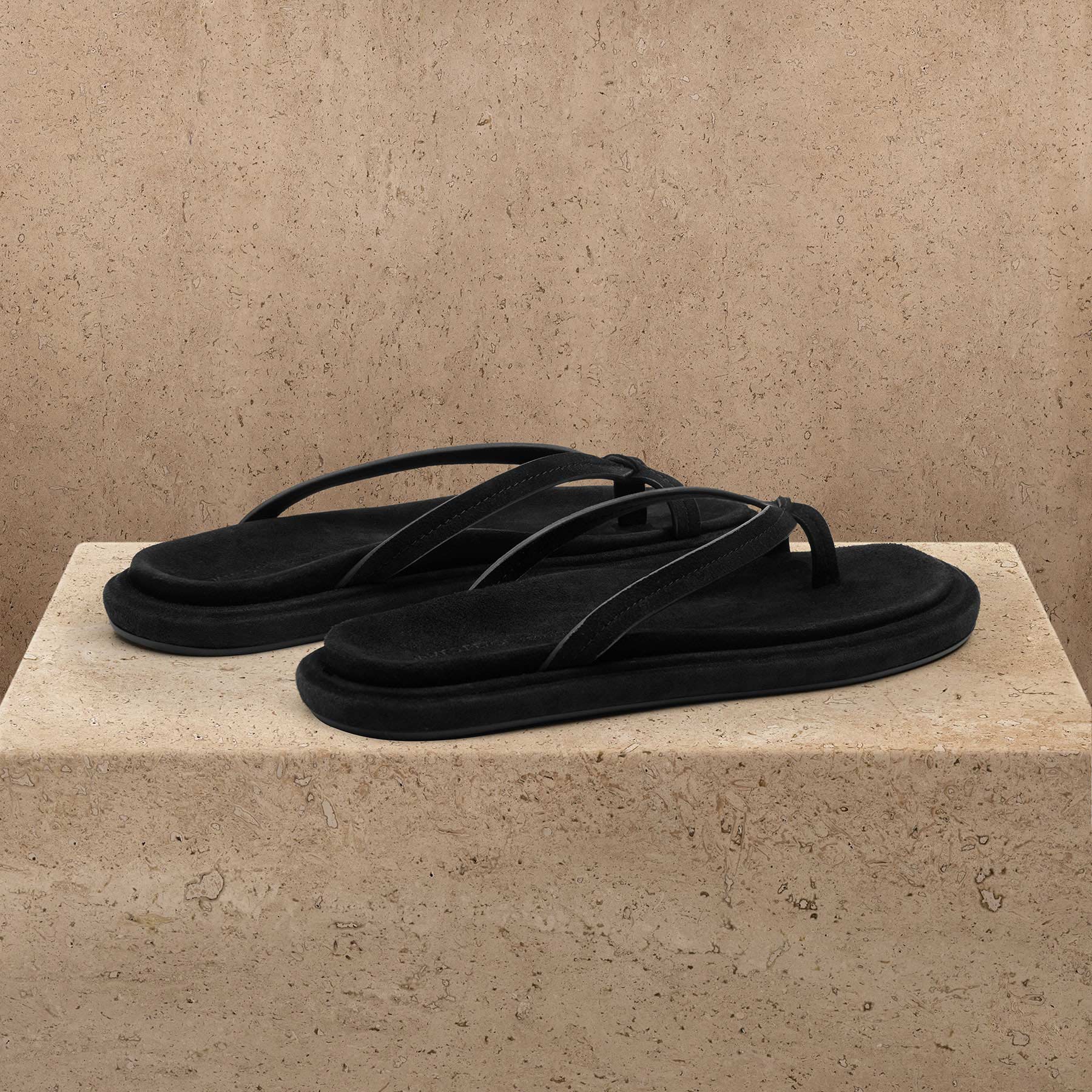 Women's Suede Cross Thong Sandal - Black/Black