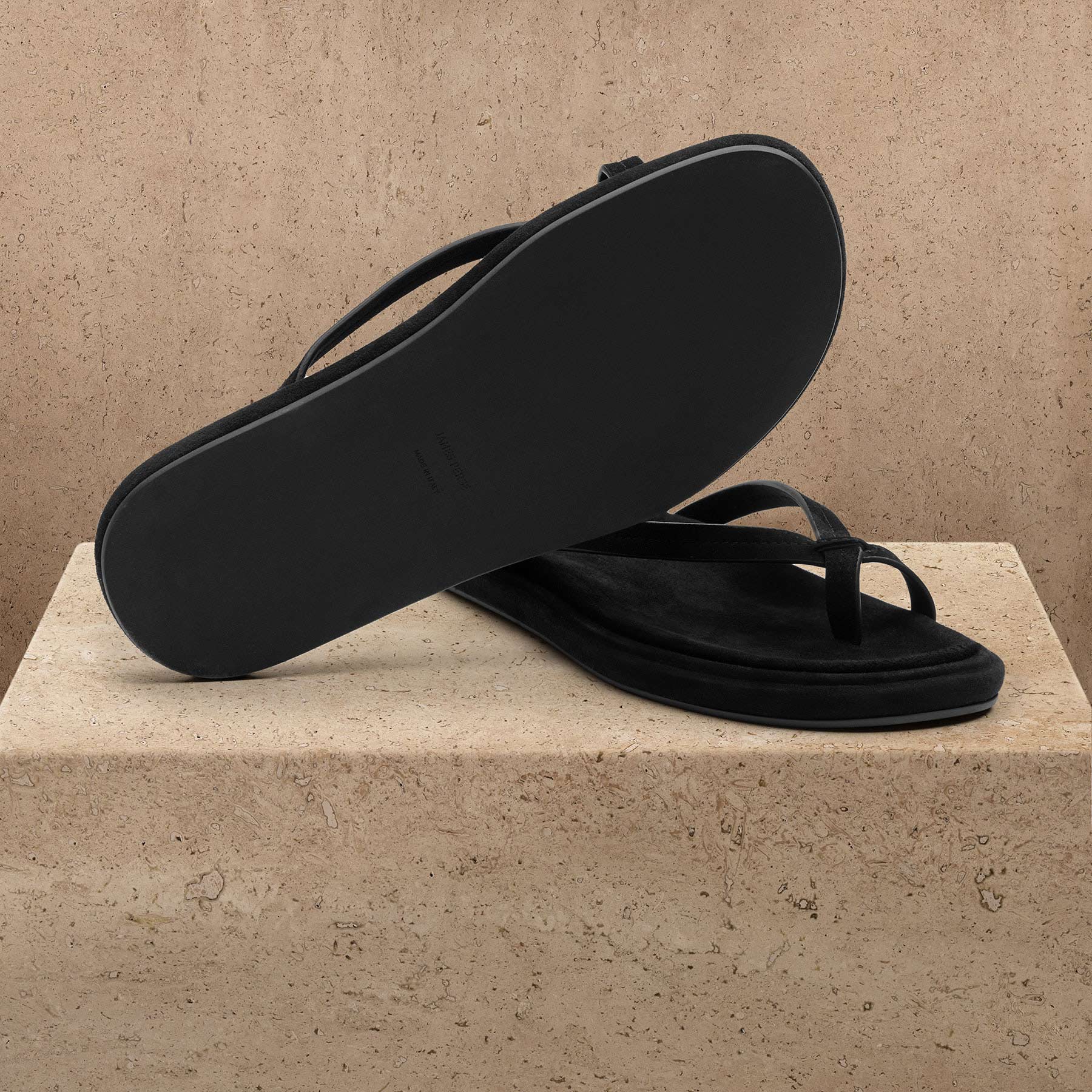 Women's Suede Cross Thong Sandal - Black/Black