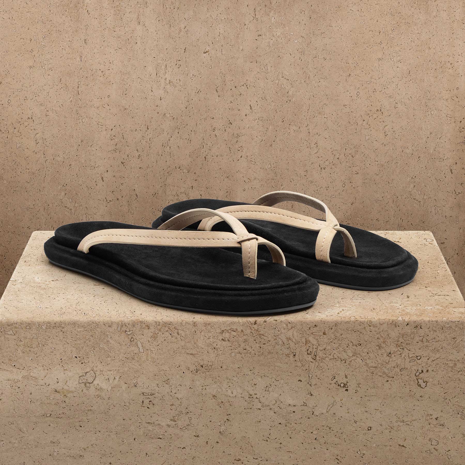 Women's Suede Cross Thong Sandal - Sand / Black