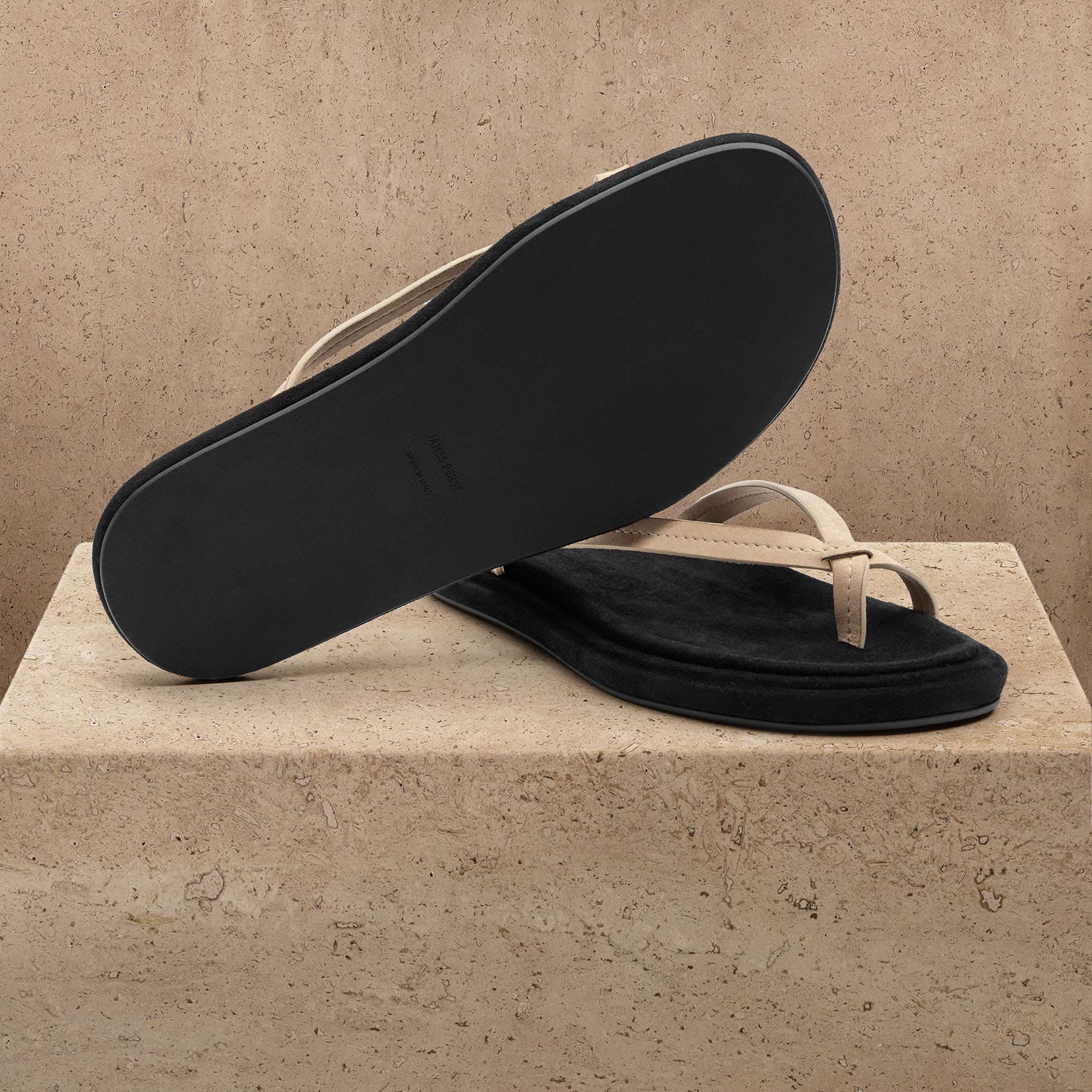 Women's Suede Cross Thong Sandal - Sand / Black