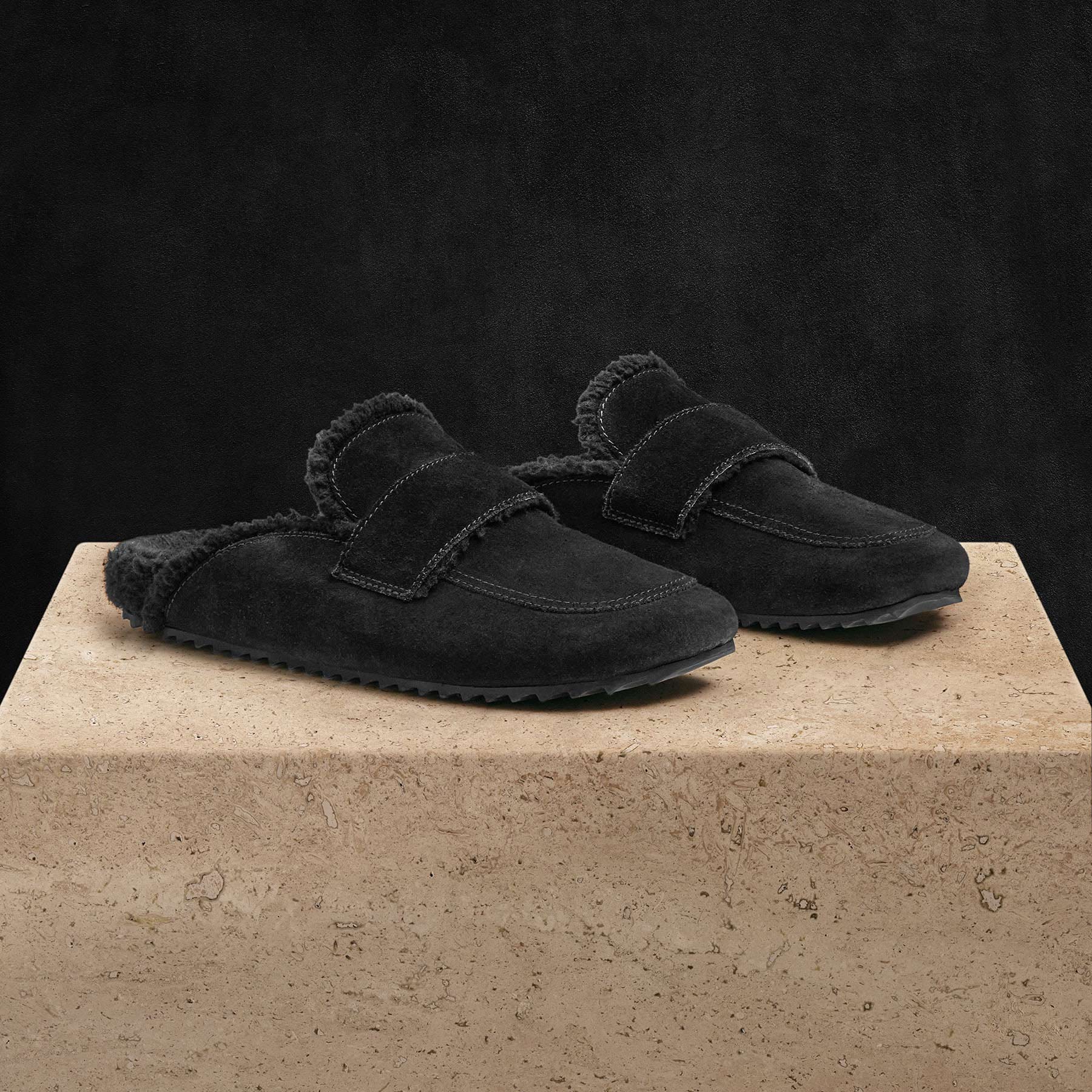 Women's Suede Shearling Loafer - Black/Black