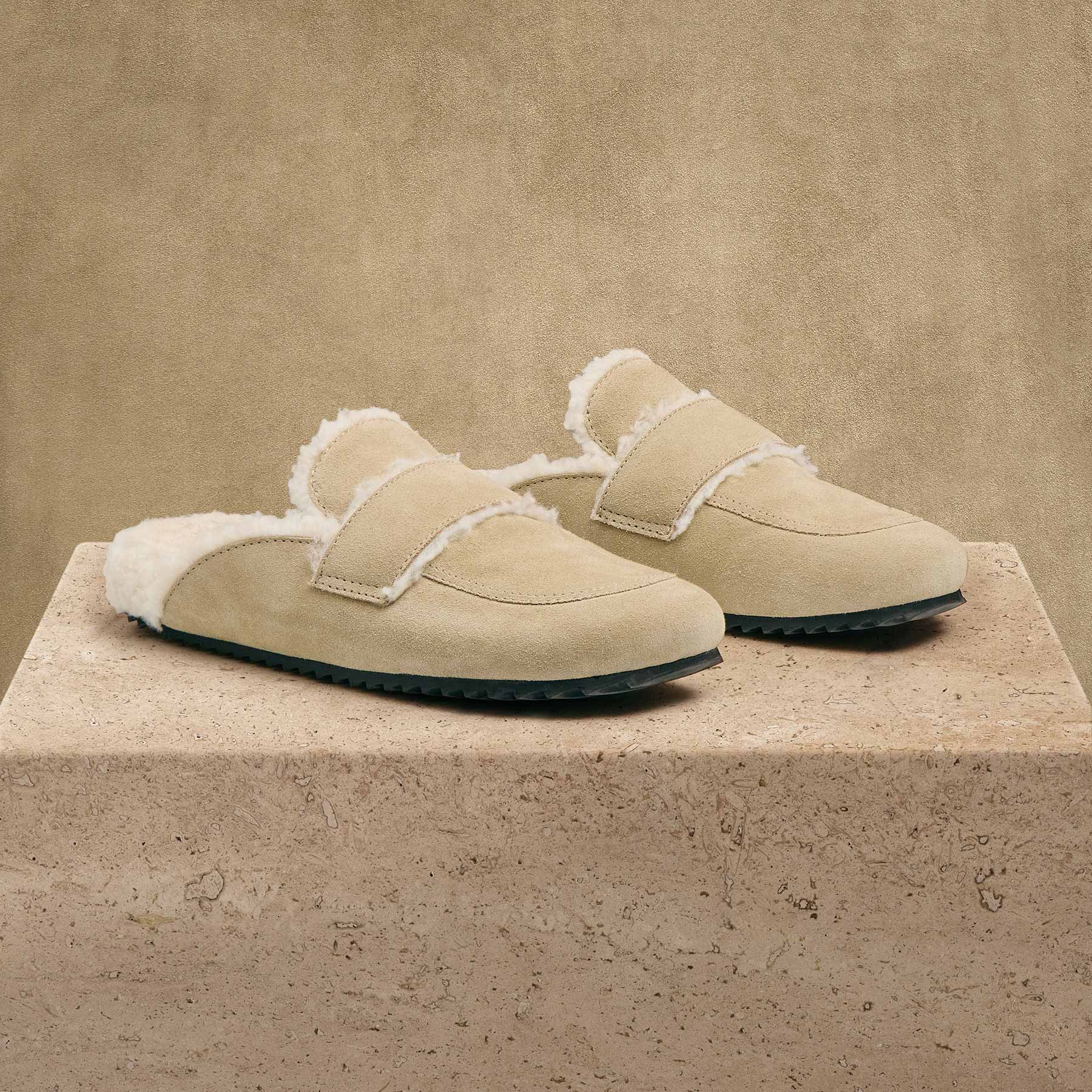 Women's Suede Shearling Loafer - Sand/Ivory