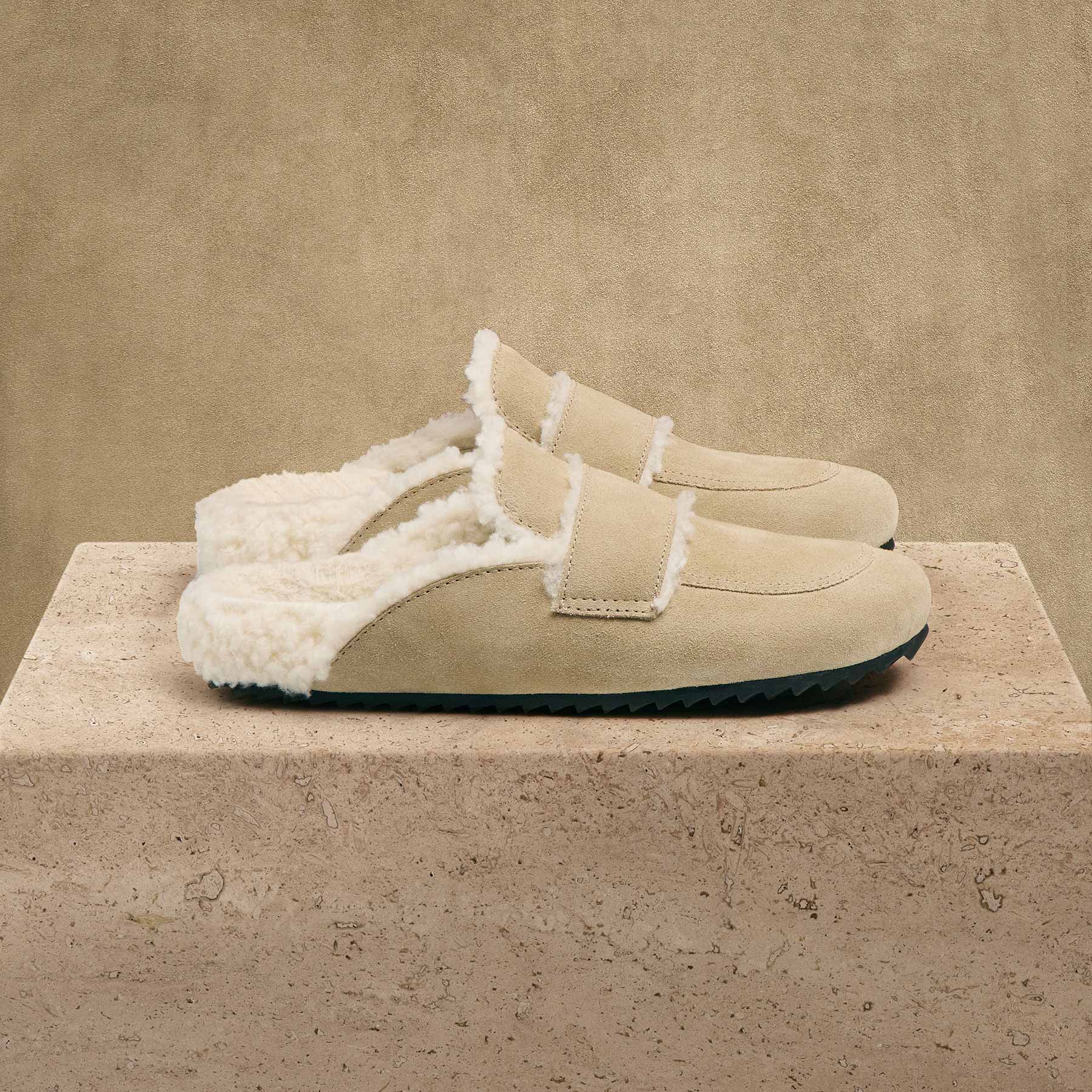 Women's Suede Shearling Loafer - Sand/Ivory