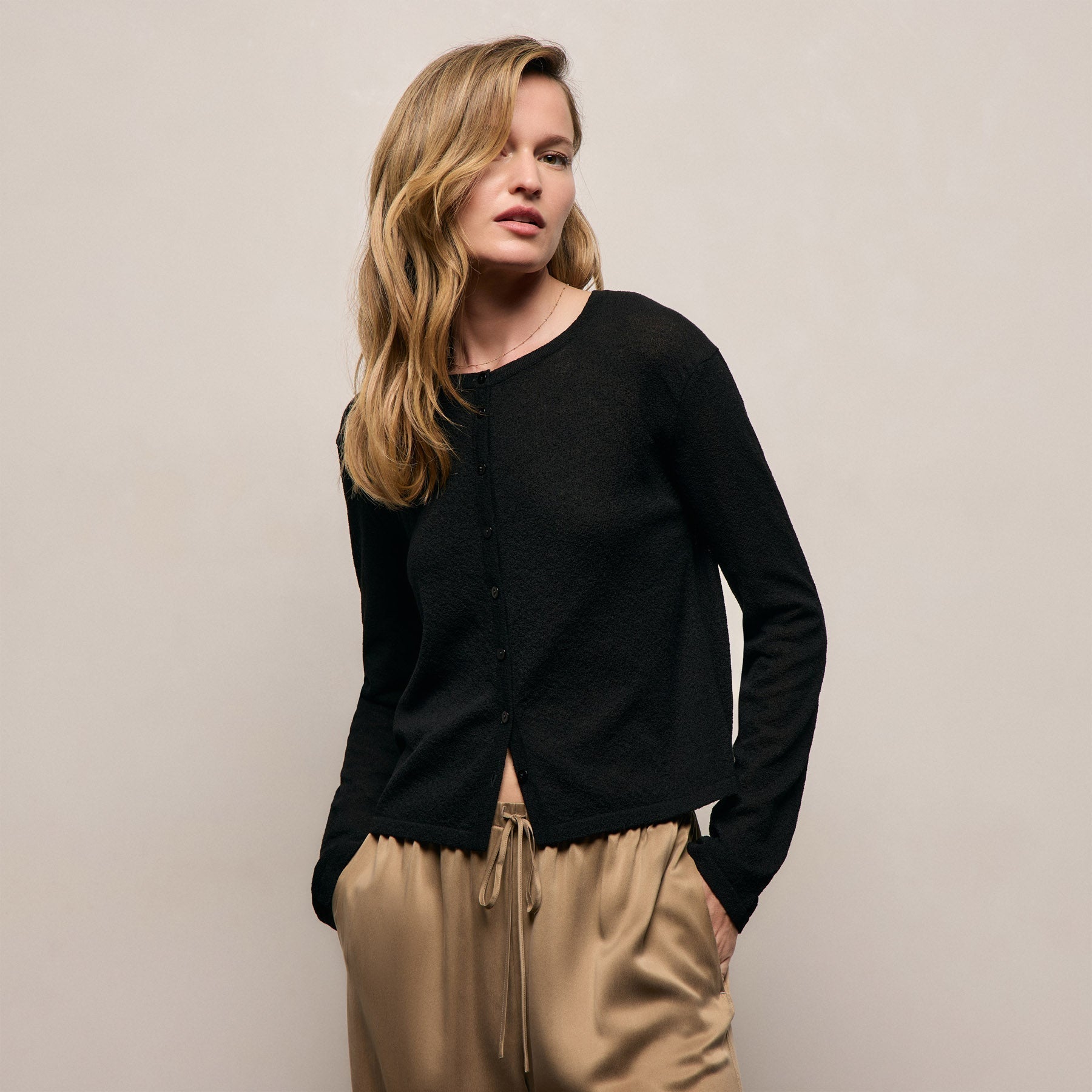 Fine Knit Cardigan - Black