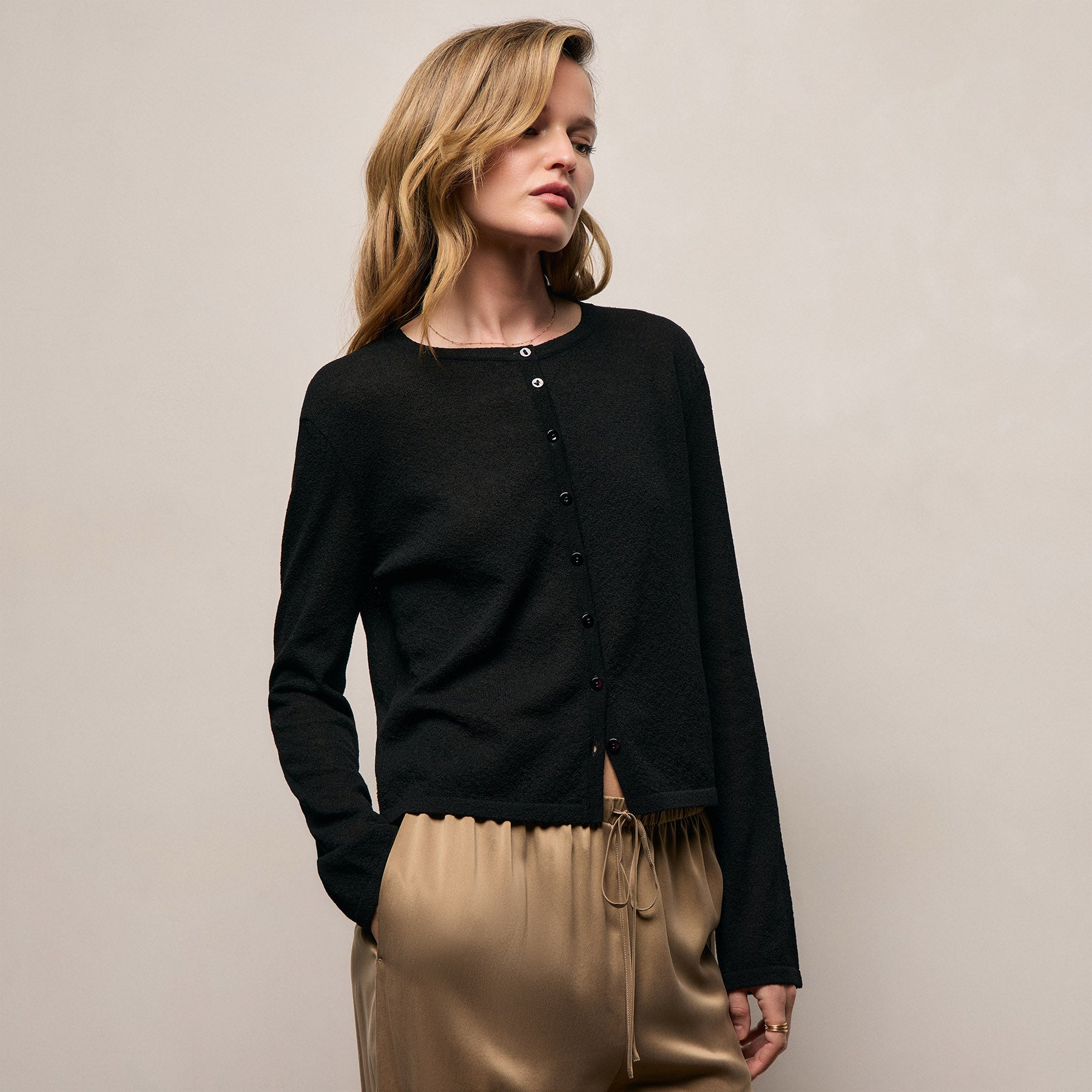 Fine Knit Cardigan - Black
