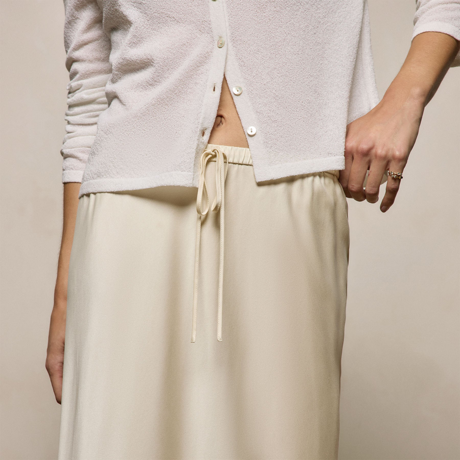 Silk Charmeuse Drawstring Skirt - Ivory