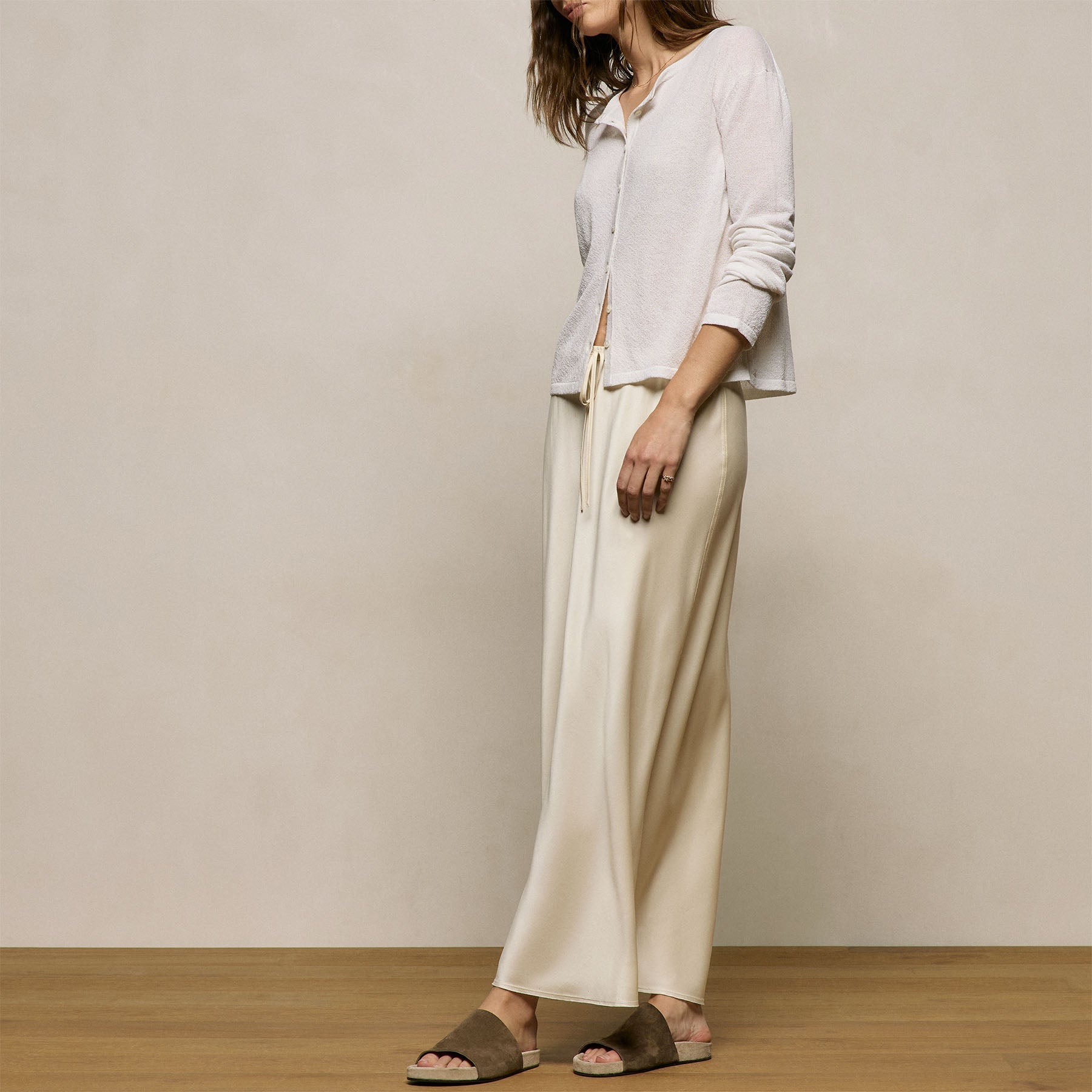 Silk Charmeuse Drawstring Skirt - Ivory