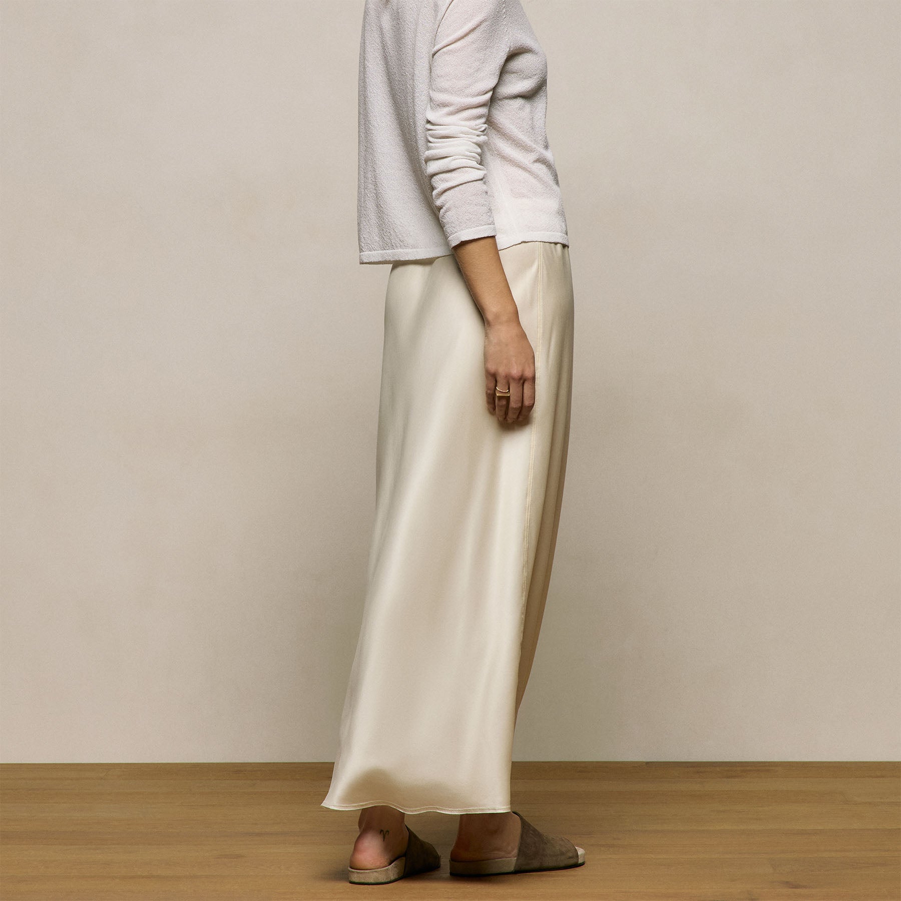 Silk Charmeuse Drawstring Skirt - Ivory
