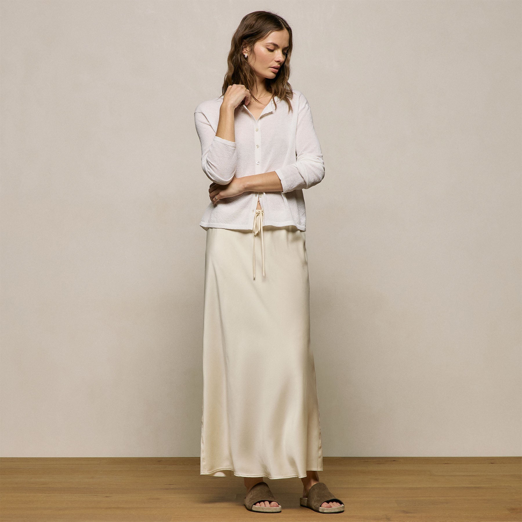 Silk Charmeuse Drawstring Skirt - Ivory