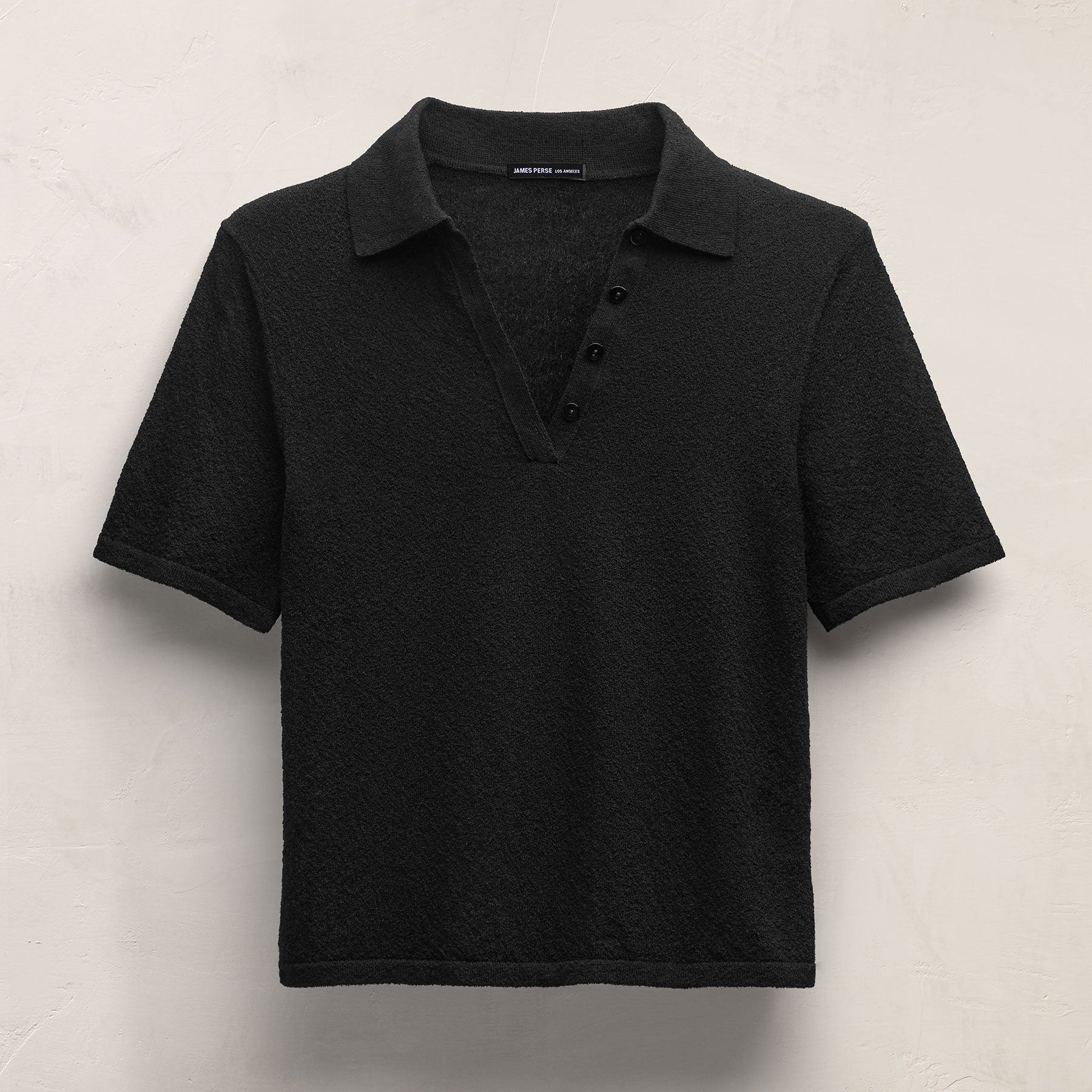 Fine Knit Short Sleeve Polo - Black