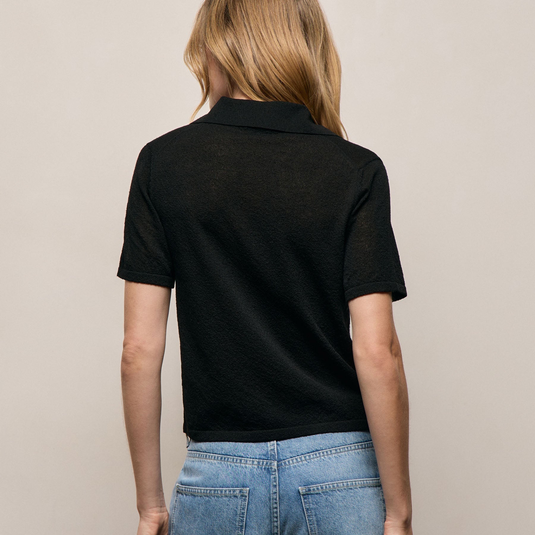 Fine Knit Short Sleeve Polo - Black