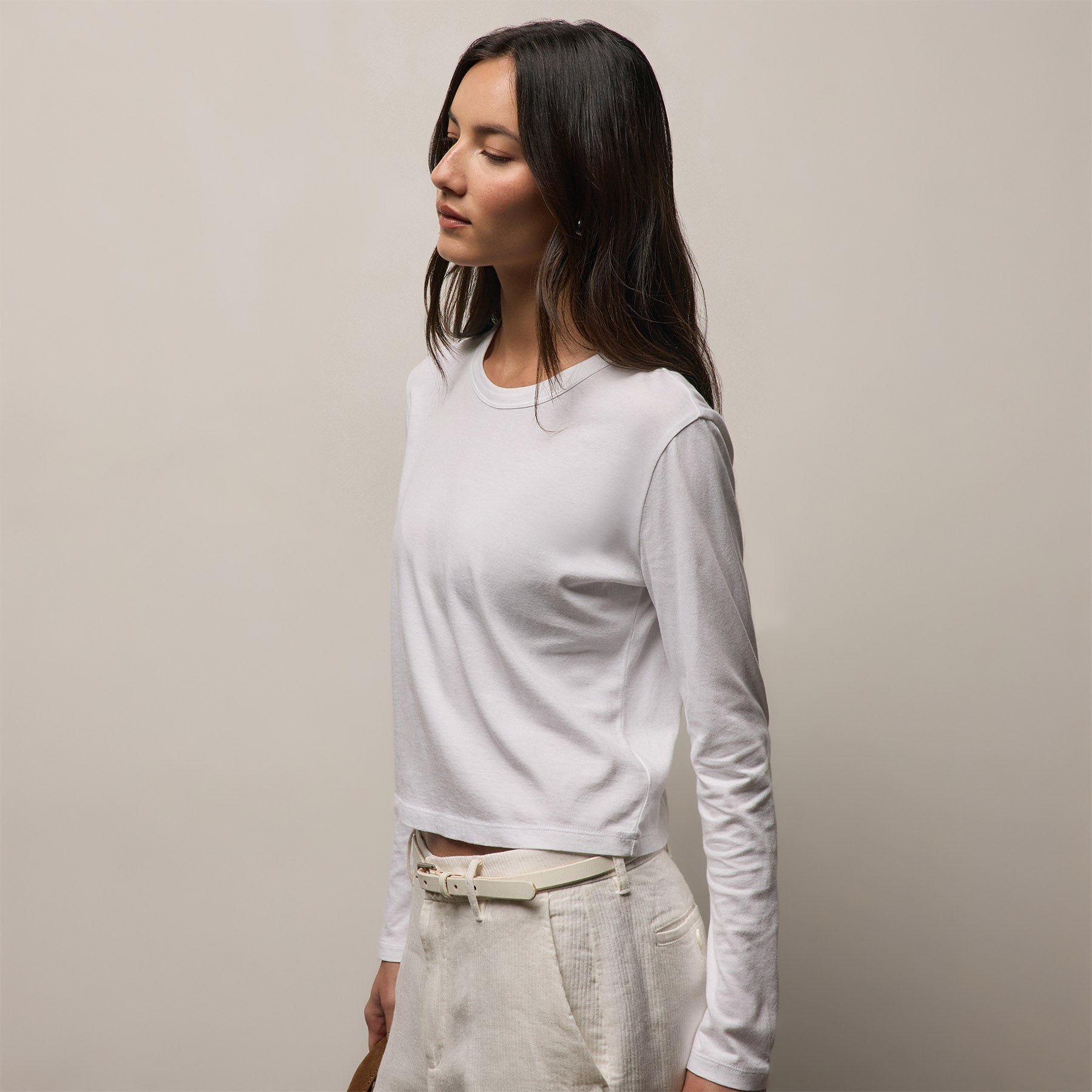 Brushed Elevated Jersey Long Sleeve Tee - White