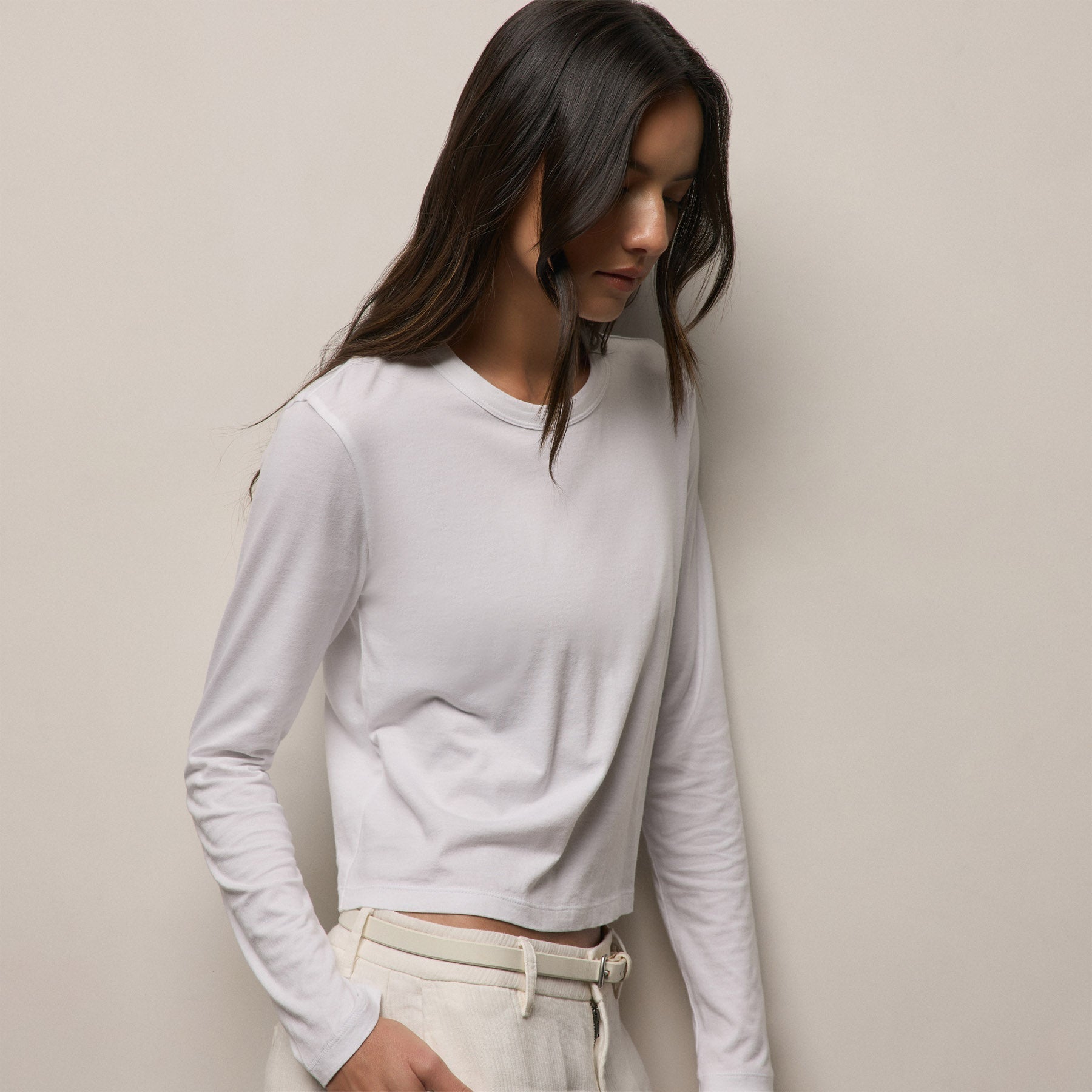 Brushed Elevated Jersey Long Sleeve Tee - White