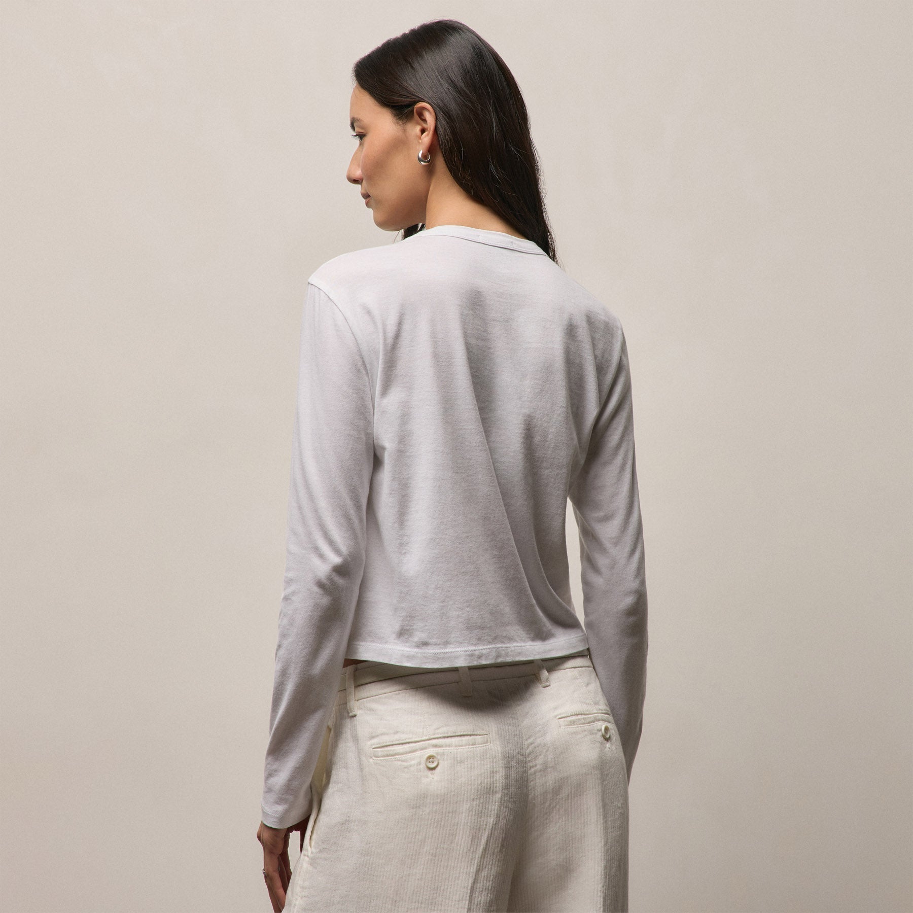 Brushed Elevated Jersey Long Sleeve Tee - White