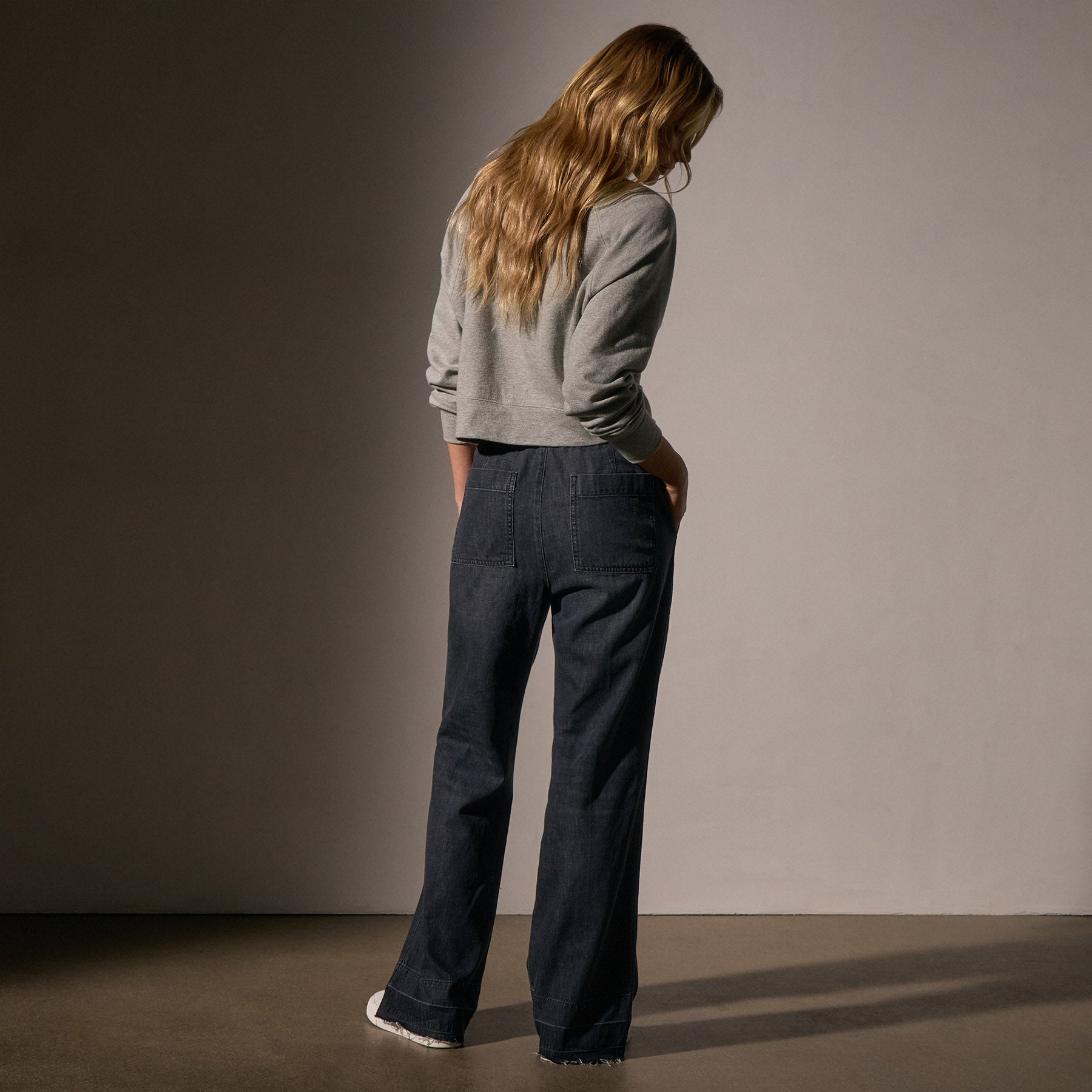 Wide Leg Pull On Denim Pant - Black Enzyme
