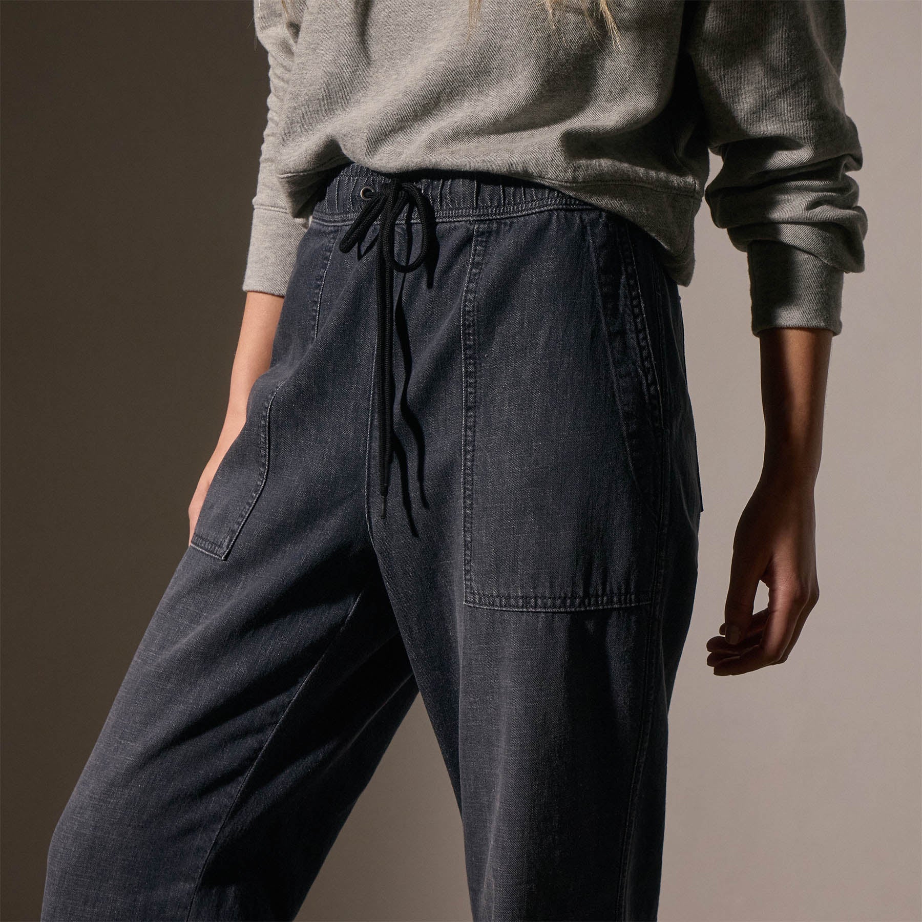 Wide Leg Pull On Denim Pant - Black Enzyme