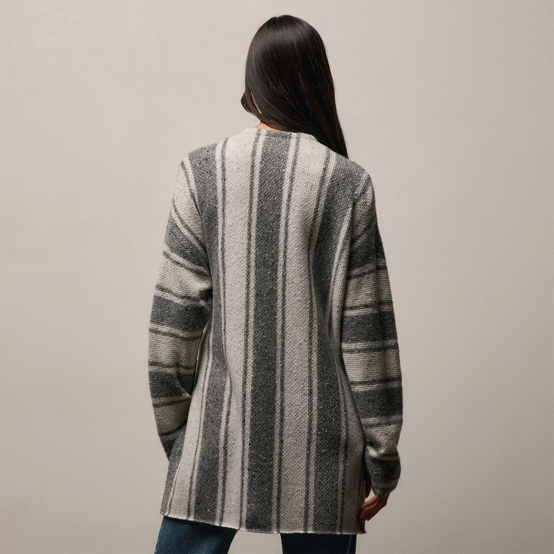 Baja Stripe Cashmere Cardigan - Heather Grey/Pearl