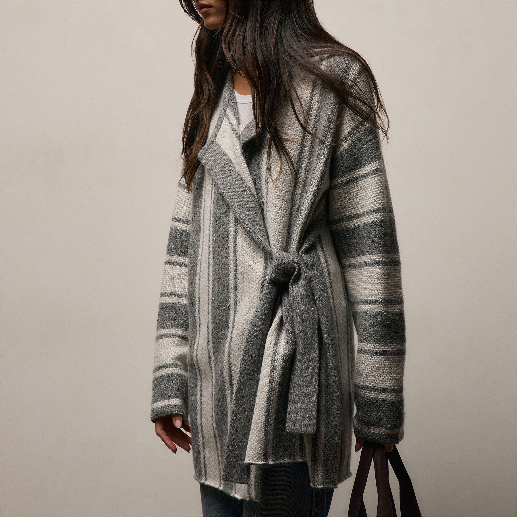 Baja Stripe Cashmere Cardigan - Heather Grey/Pearl