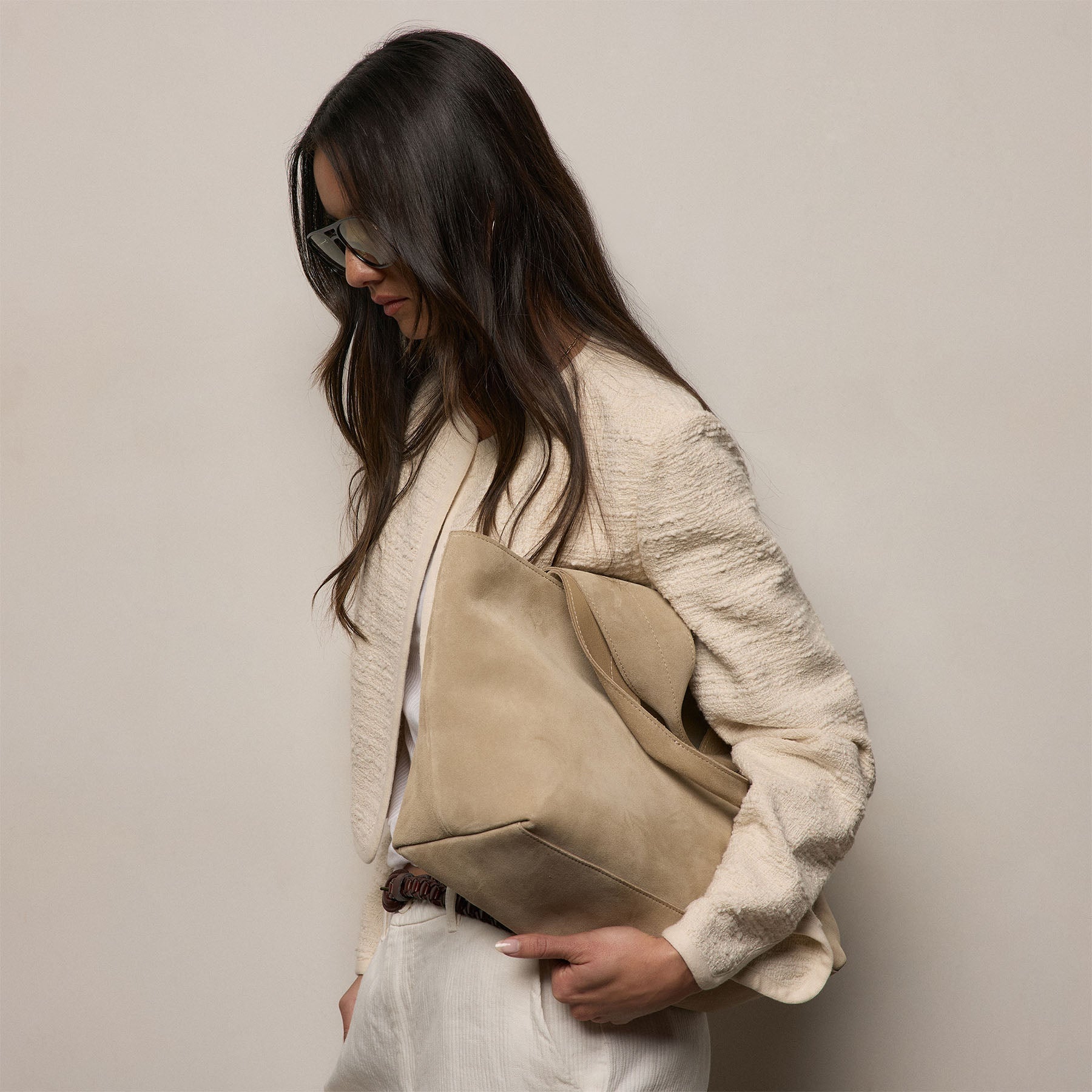 Cropped Boucle Open Jacket - Natural
