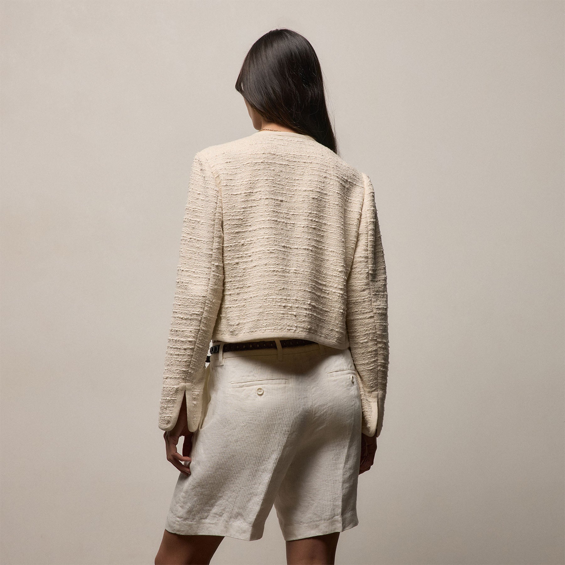 Cropped Boucle Open Jacket - Natural
