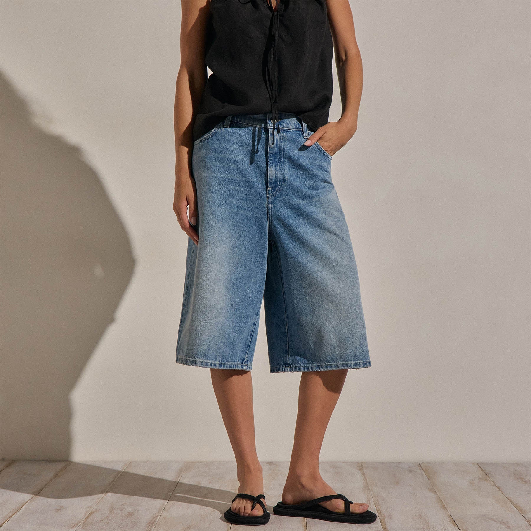 Denim Wide Leg Bermuda Short - Sky Wash