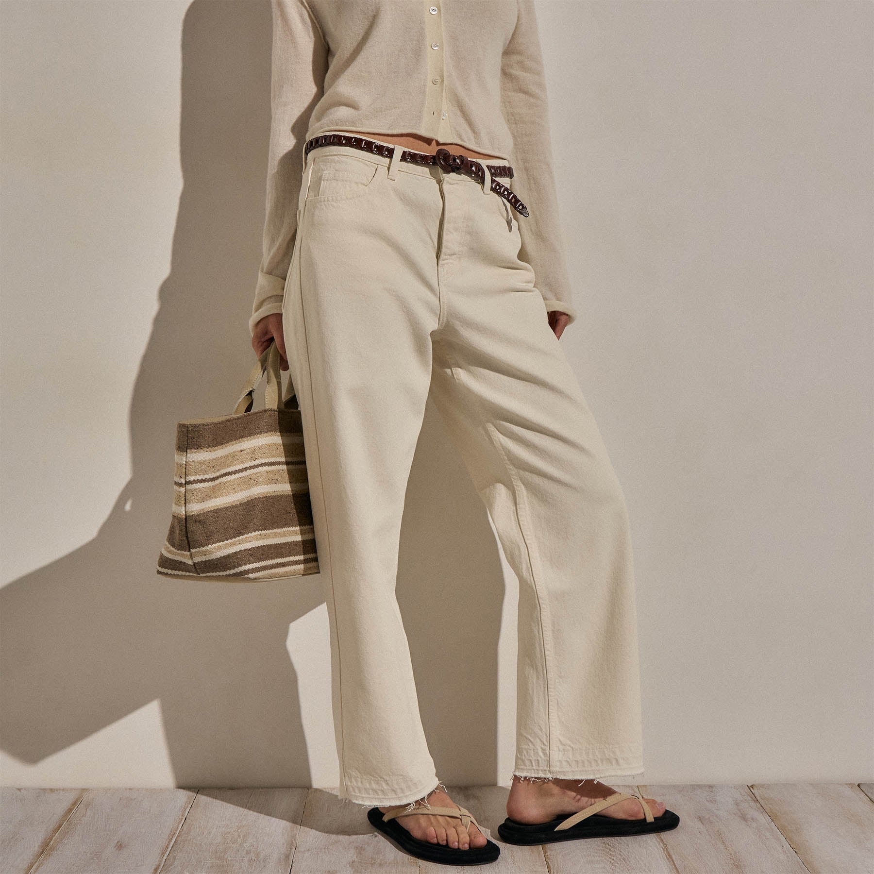 Relaxed Straight Cropped Jean - Ecru