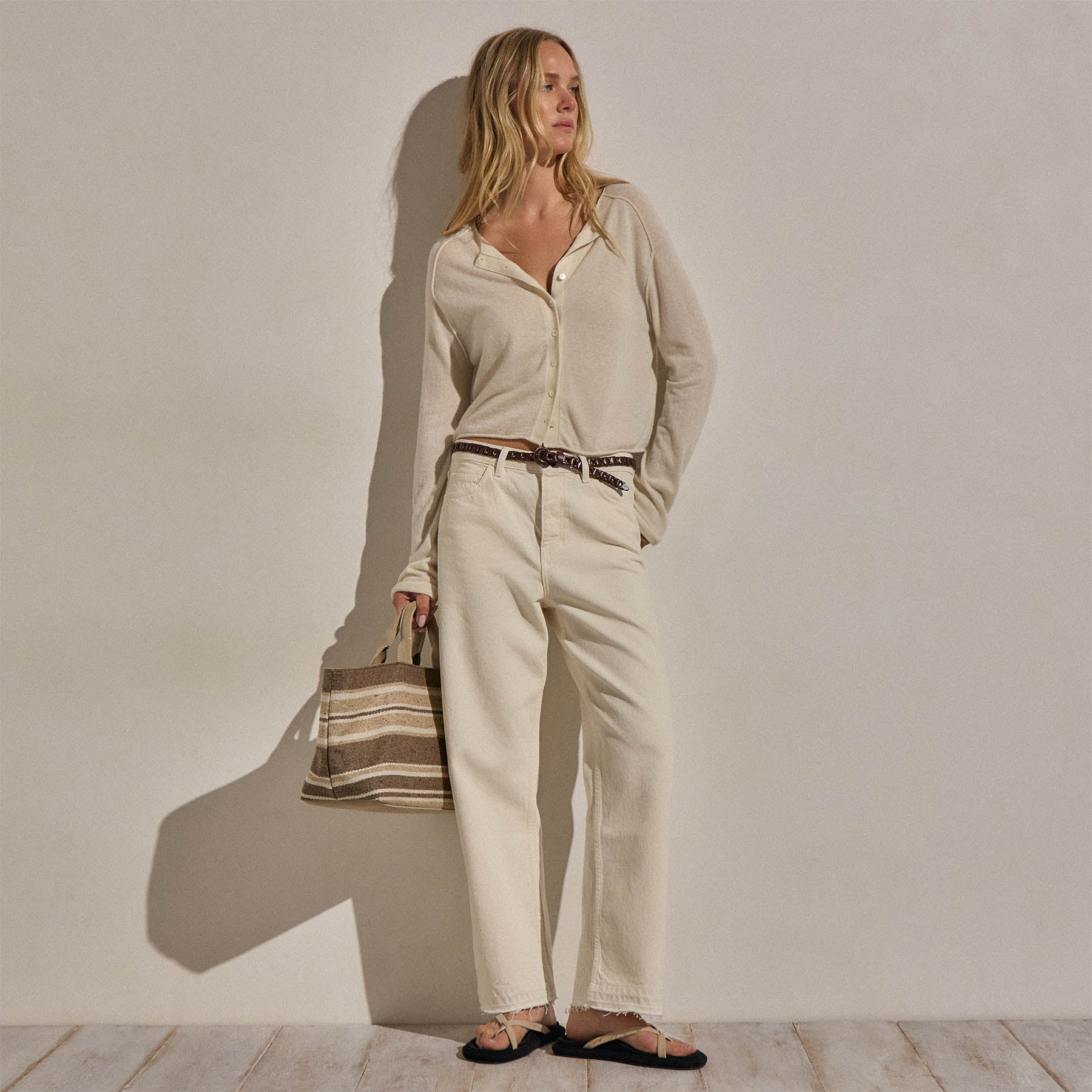 Relaxed Straight Cropped Jean - Ecru