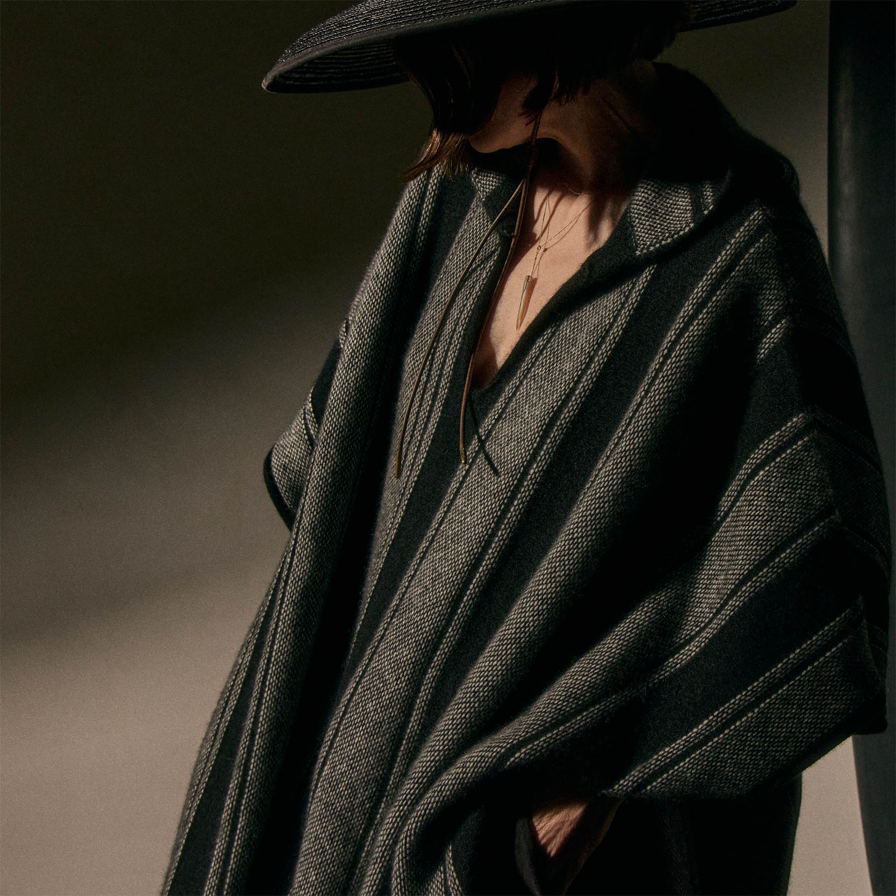 Baja Stripe Cashmere Poncho - Black Stripe