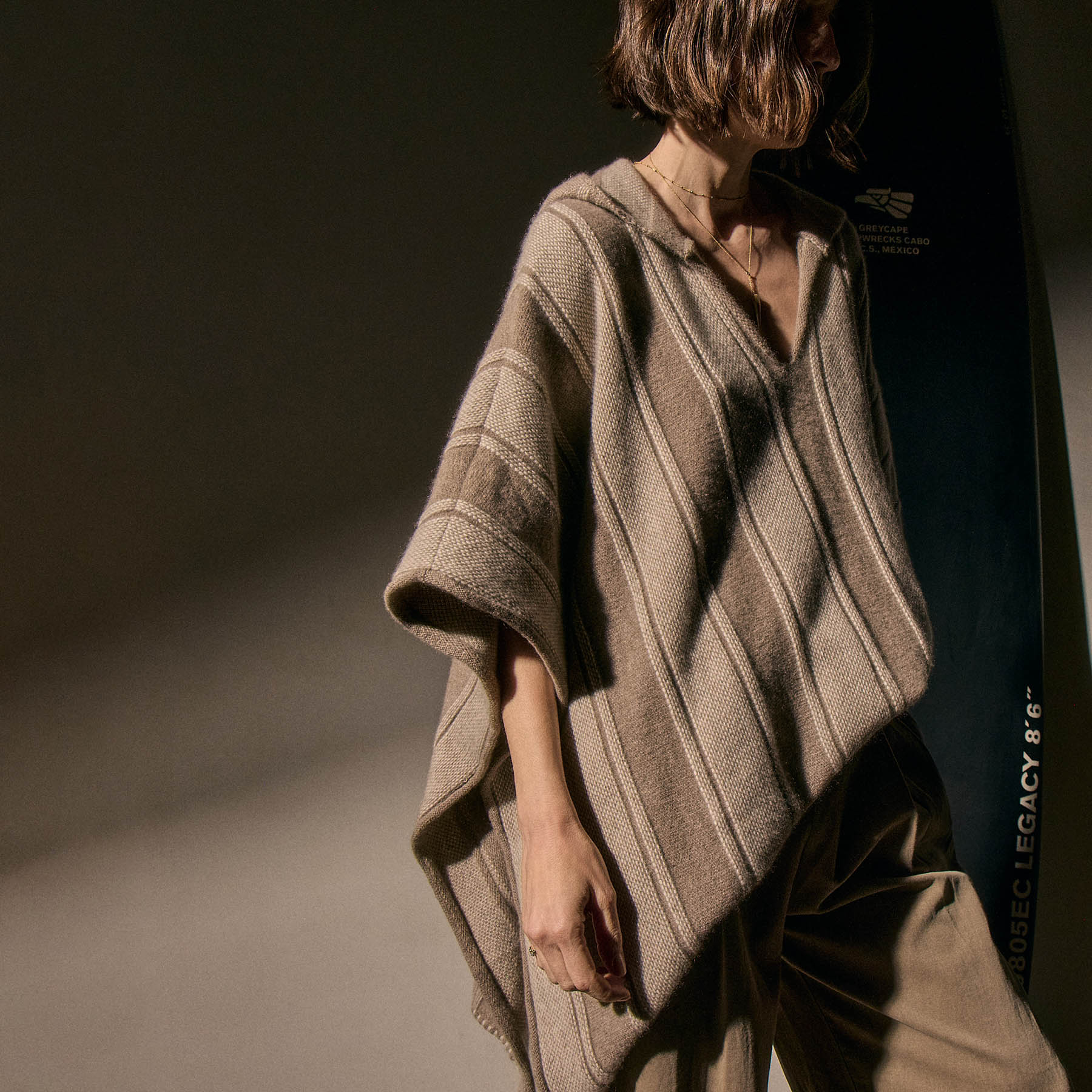 Baja Stripe Cashmere Poncho - Natural Stripe