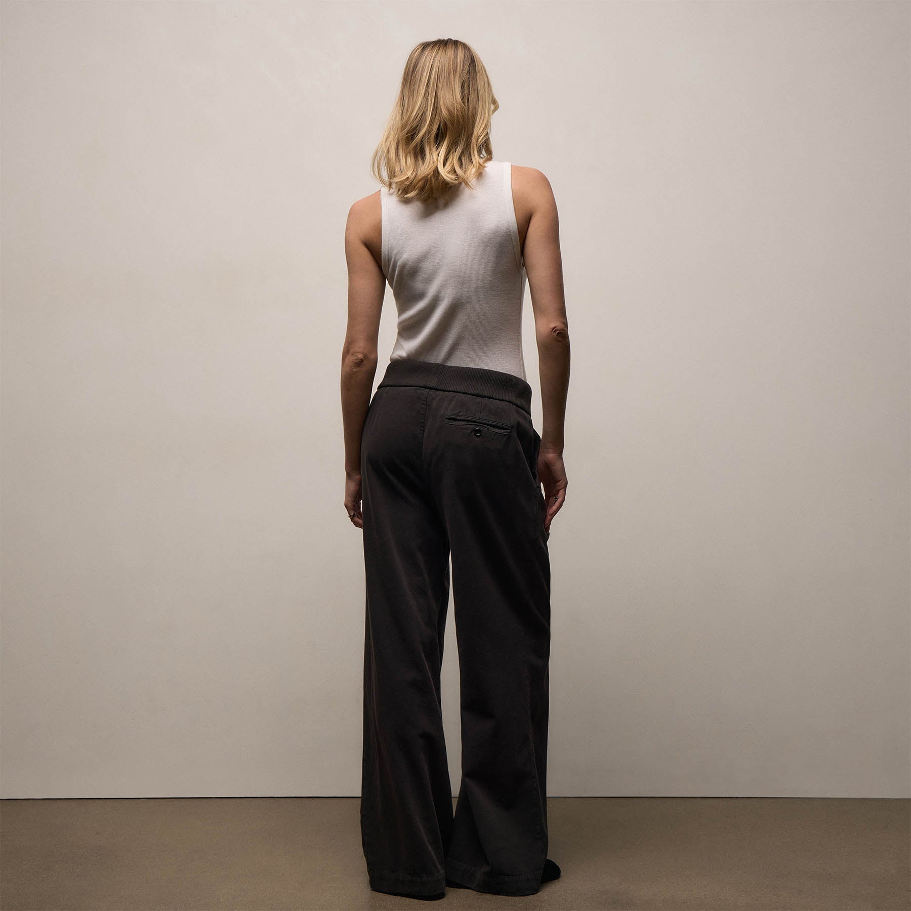 Ribbed Waist Wide Leg Pant - Black